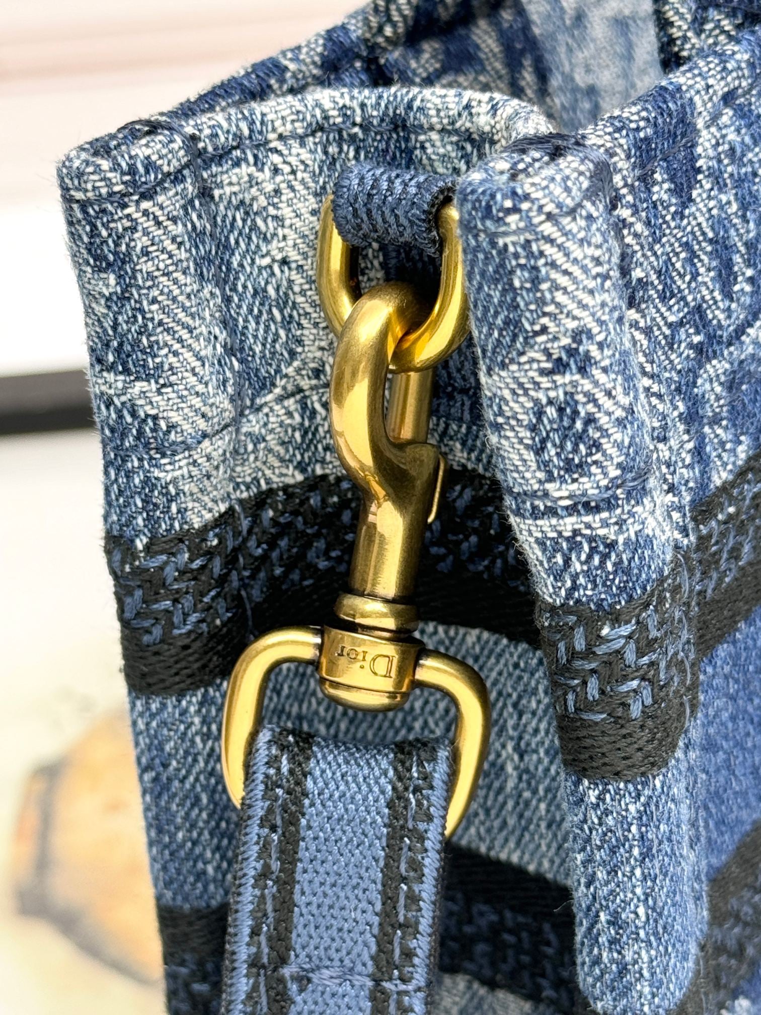 Christian Dior Mini Book Tote Blue Oblique Denim Handbag with Strap