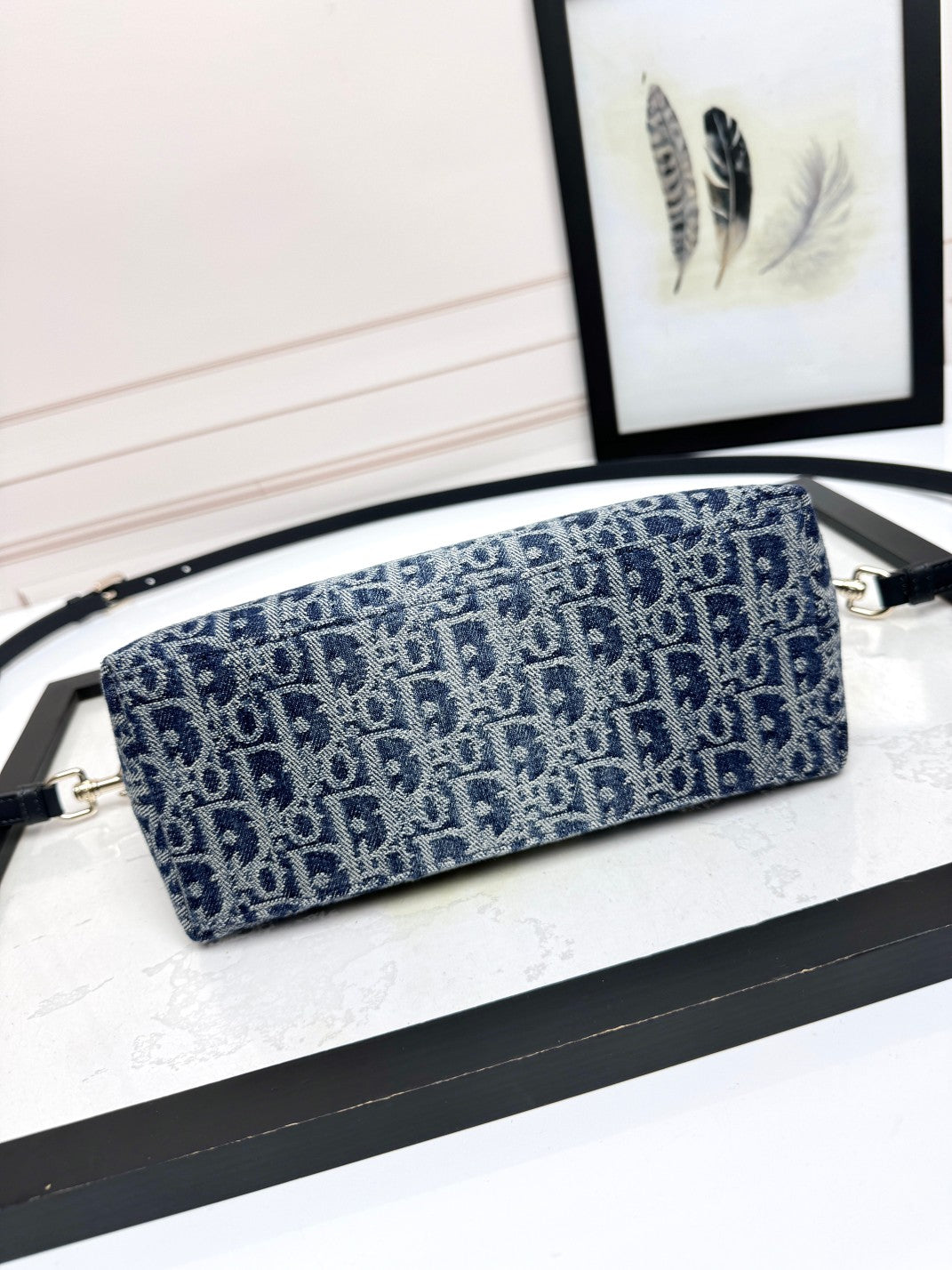 Christian Dior Blue Oblique Jacquard Pouch Shoulder Bag