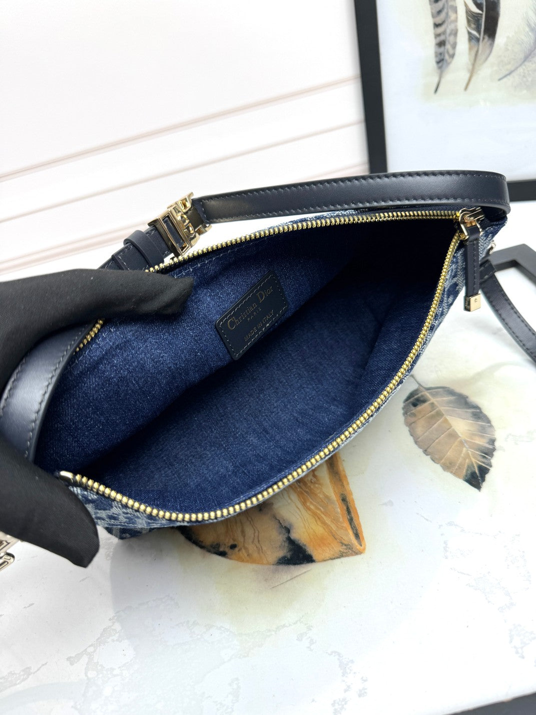 Vintage-Inspired Blue Monogram Jacquard Small Shoulder Bag with Crossbody Strap