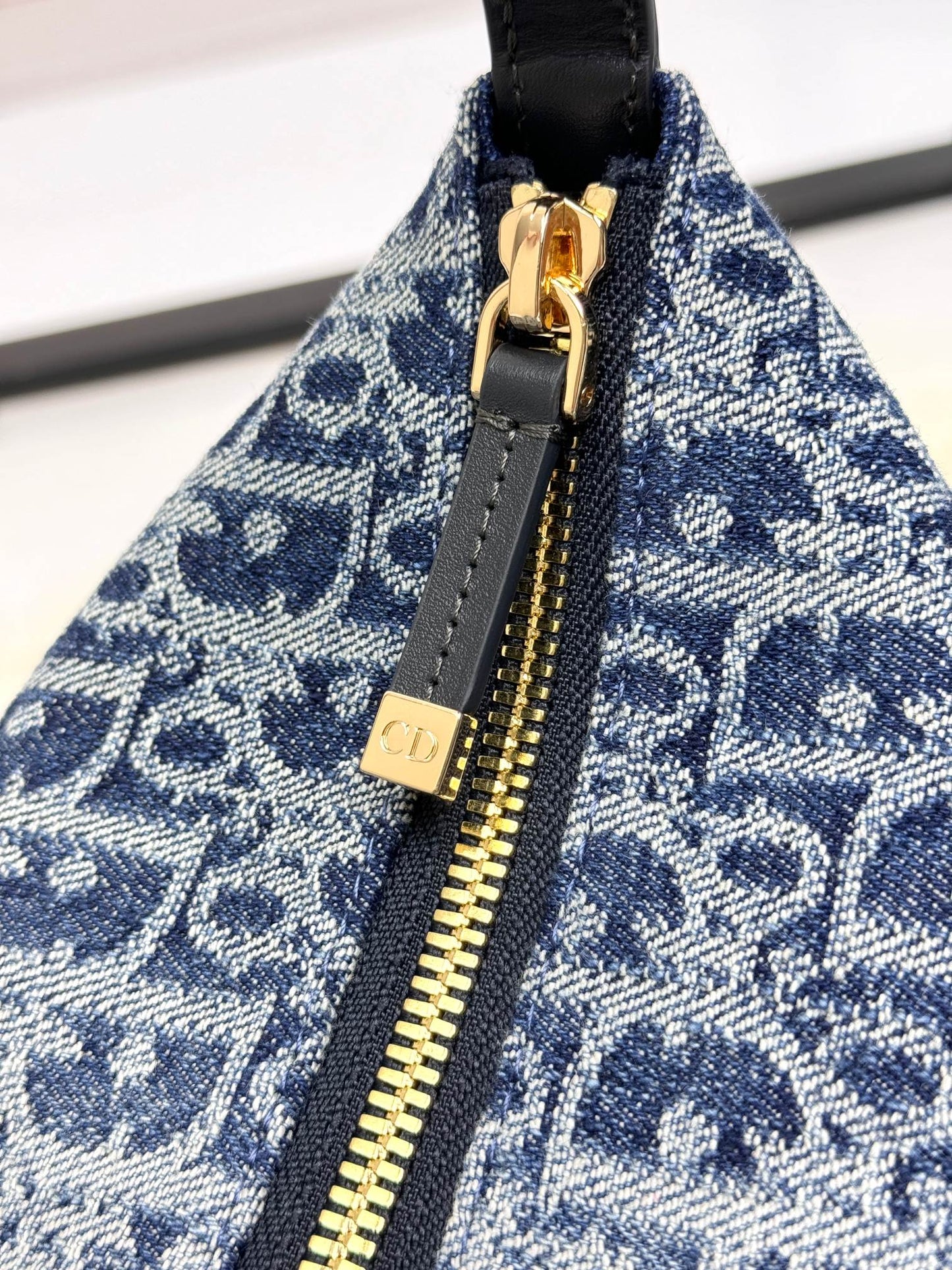 Dior Vintage Style Blue Monogram Canvas Shoulder Bag with Crossbody Strap