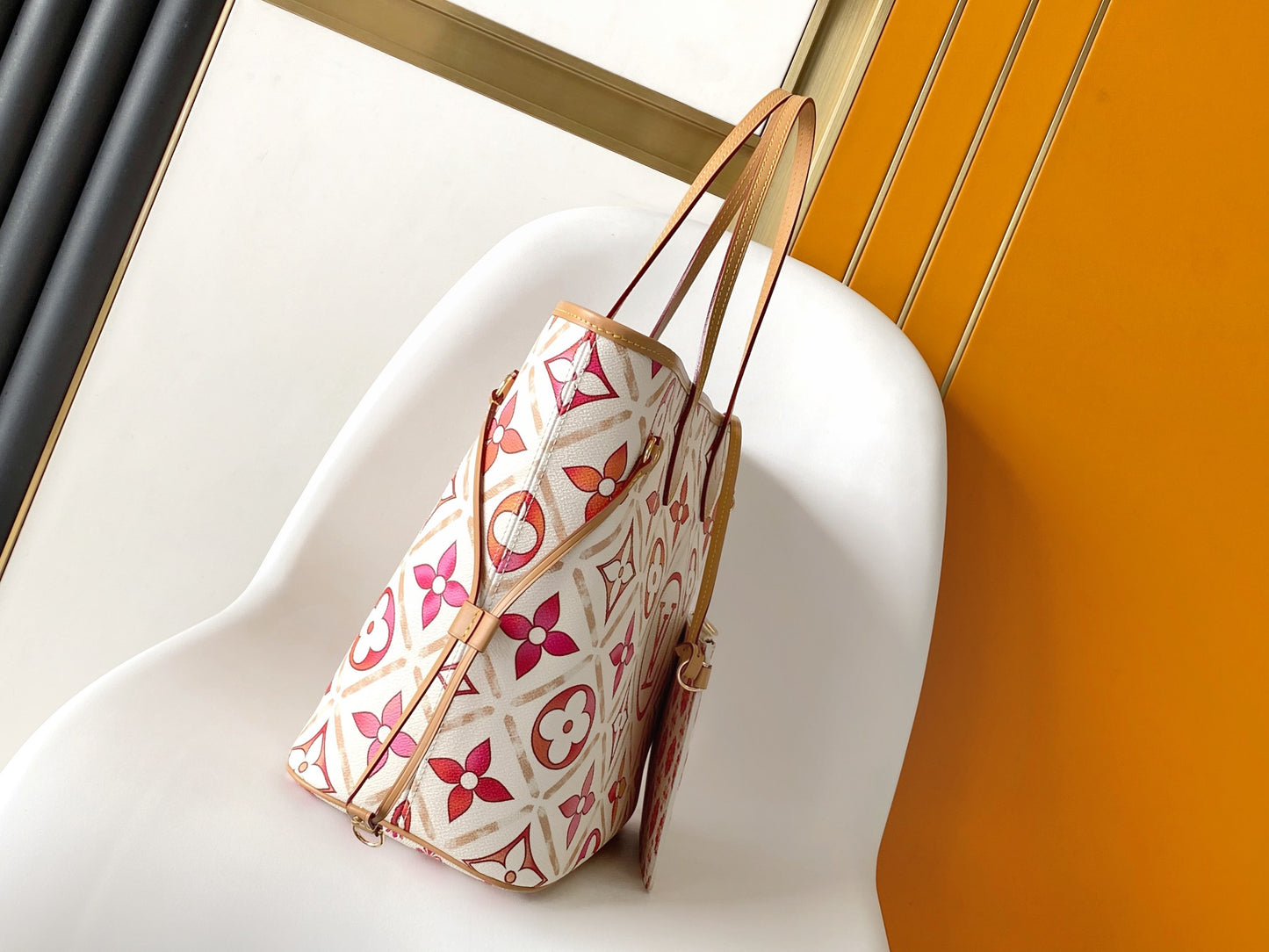 Louis Vuitton Chic Pink and Orange Monogram Canvas Shoulder Tote Handbag