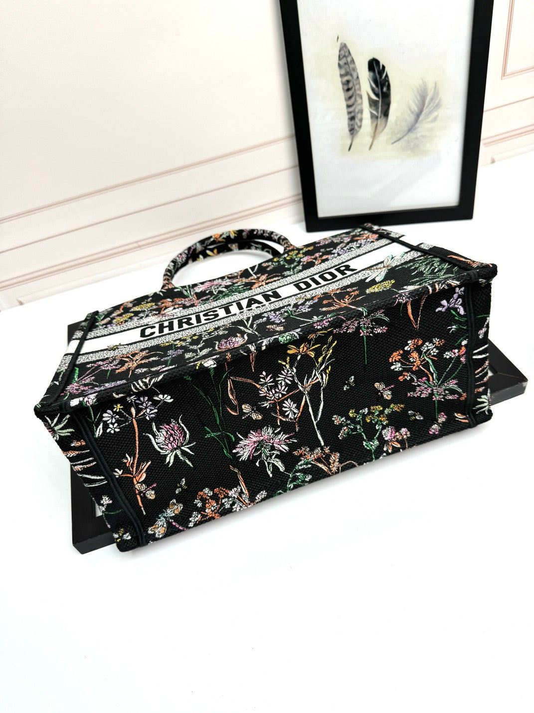 Christian Dior Large Book Tote Black Herbarium Floral Canvas Handbag