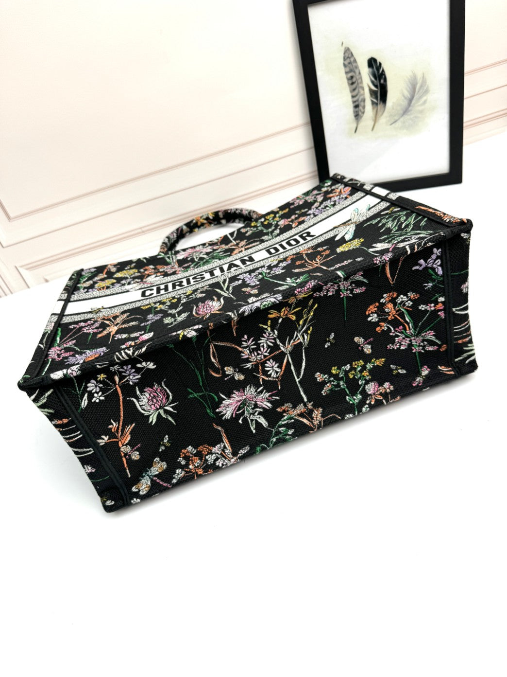 Christian Dior Large Book Tote Black Dior Flowers Embroidered Canvas Bag