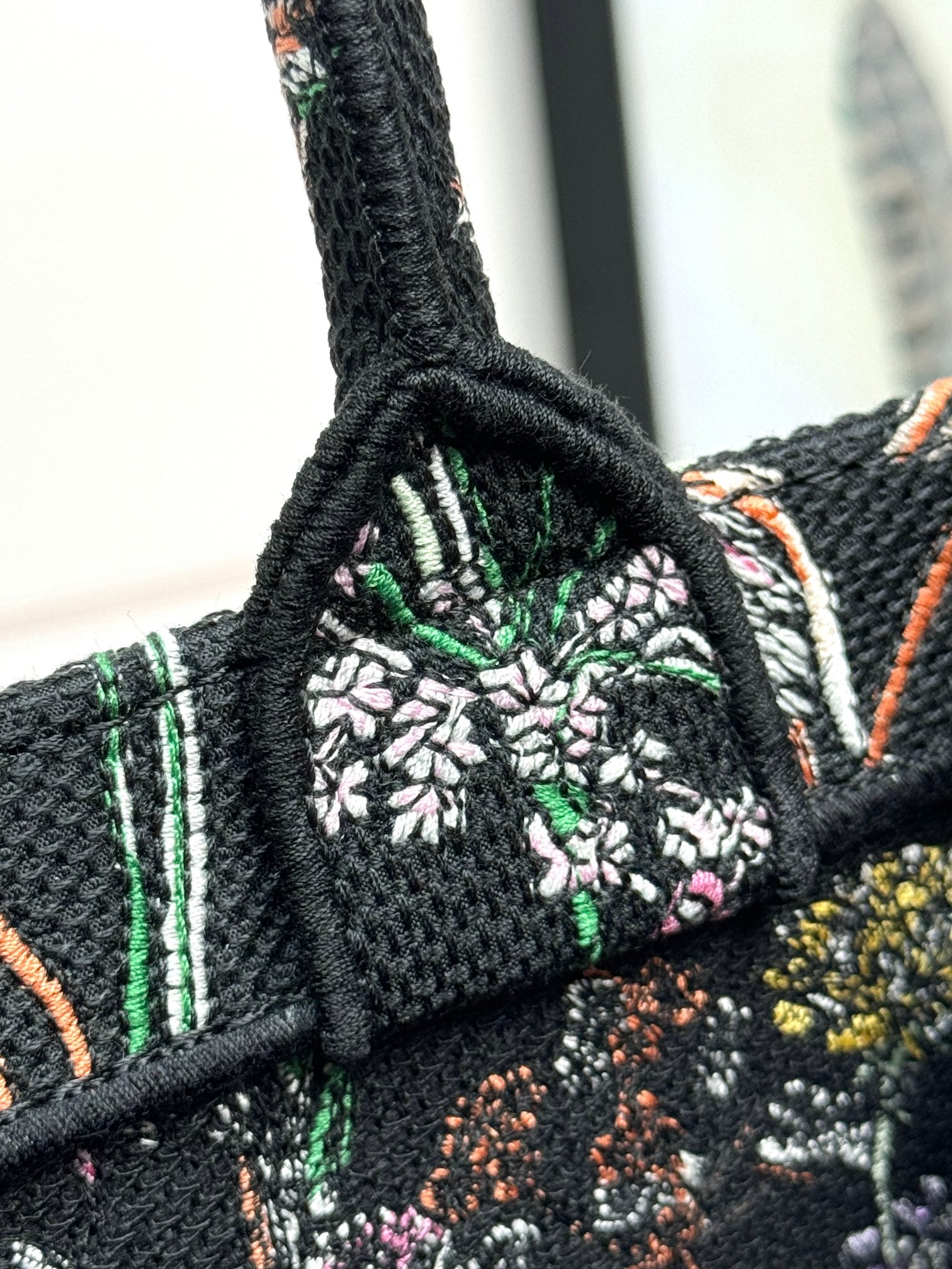 Christian Dior Large Book Tote Black Canvas with Multi-Color Floral and Dragonfly Embroidery