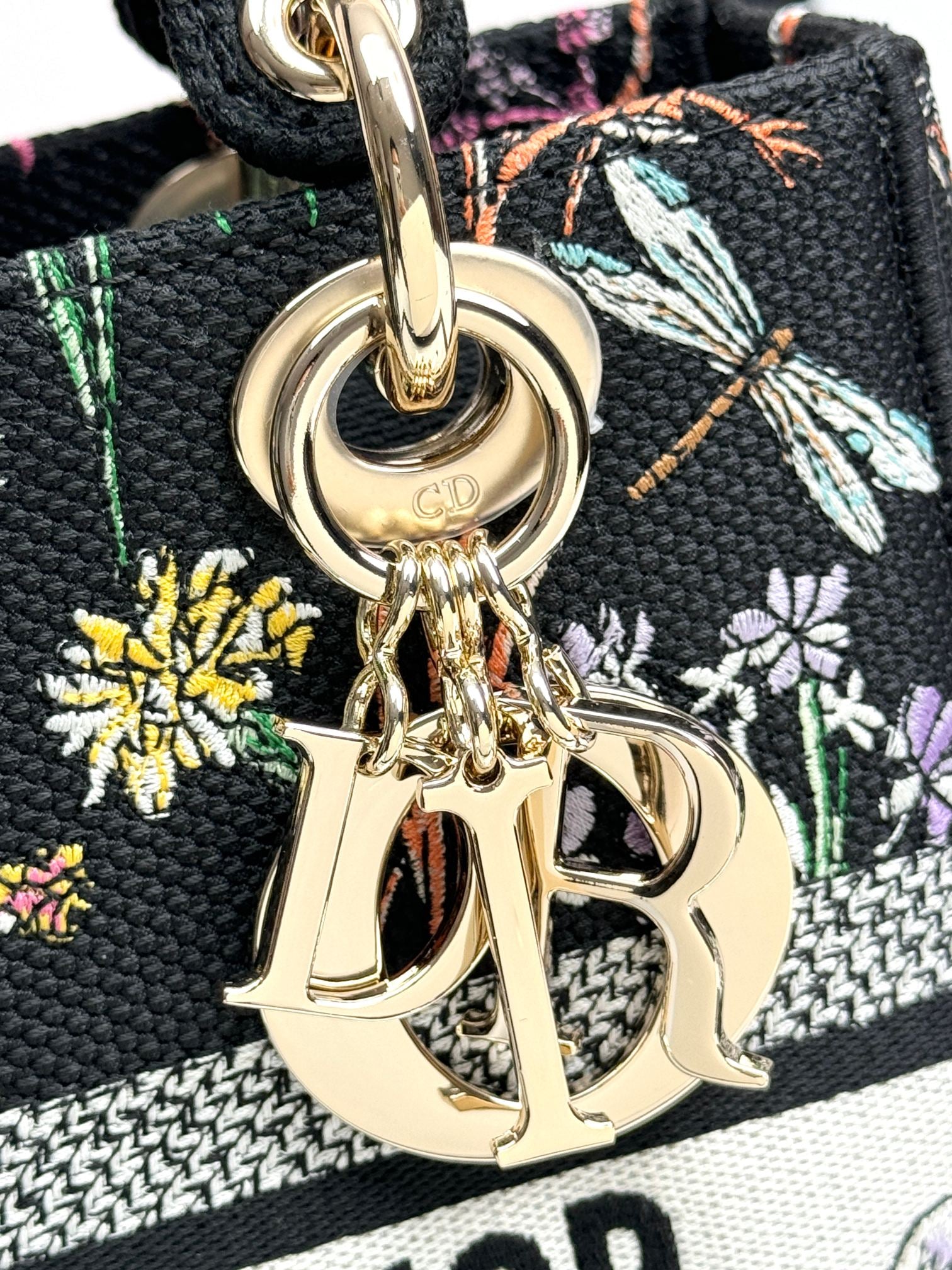 Christian Dior Lady D-Lite Bag - Black Floral Embroidery