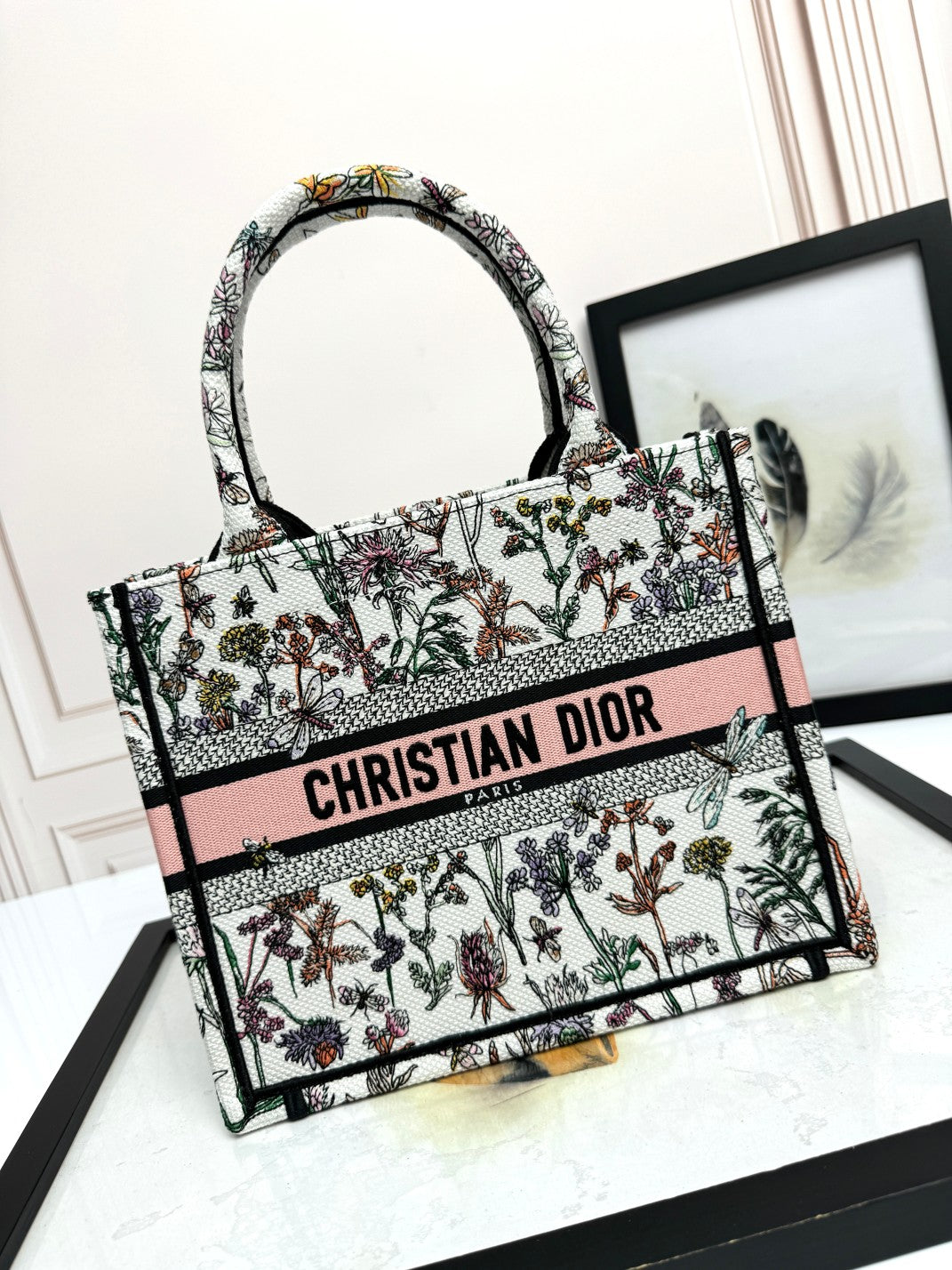 Christian Dior Floral Embroidered Canvas Book Tote Bag