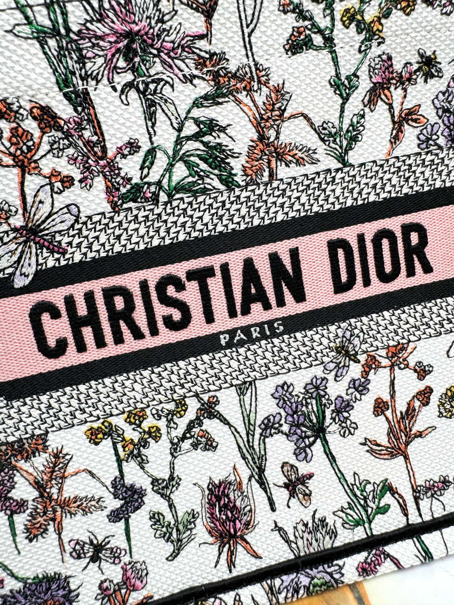Christian Dior Floral Embroidered Canvas Book Tote Bag