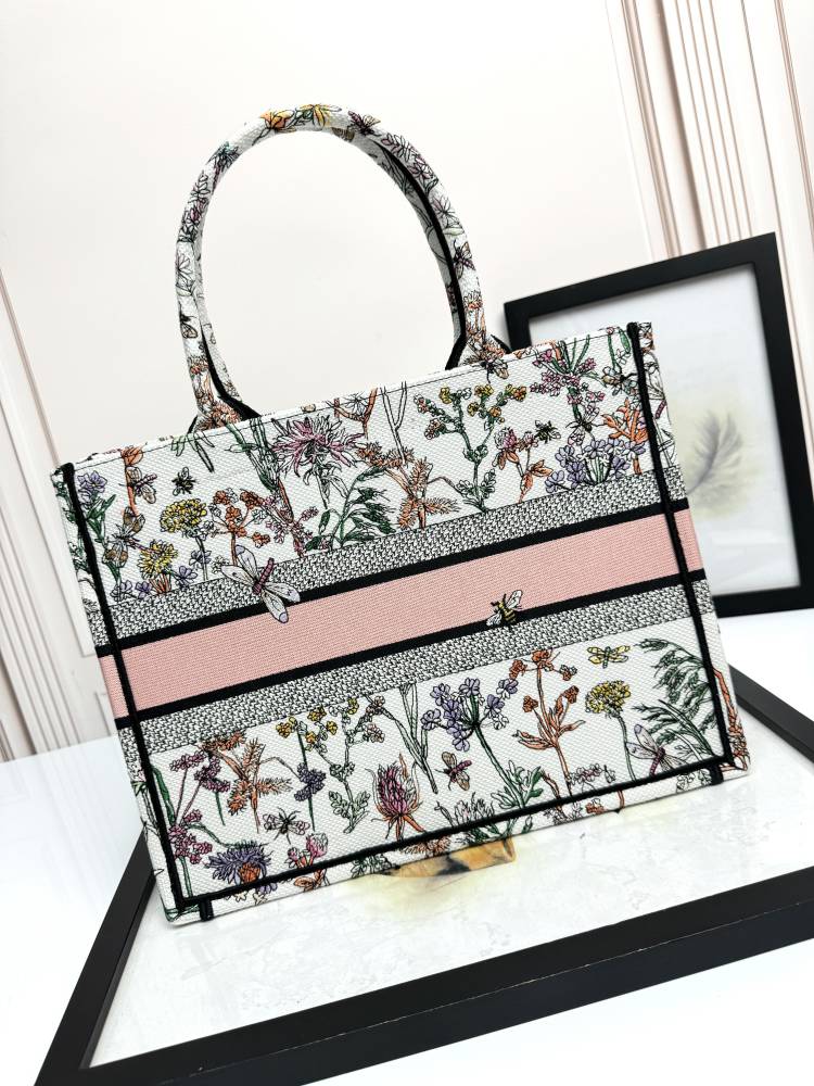 Christian Dior Book Tote - Floral Multicolor Canvas Large Handbag