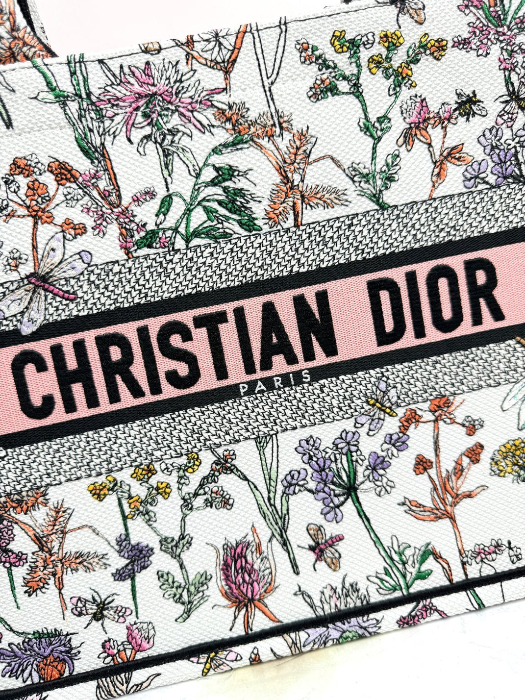 Christian Dior Book Tote Medium Floral Embroidery Canvas Bag