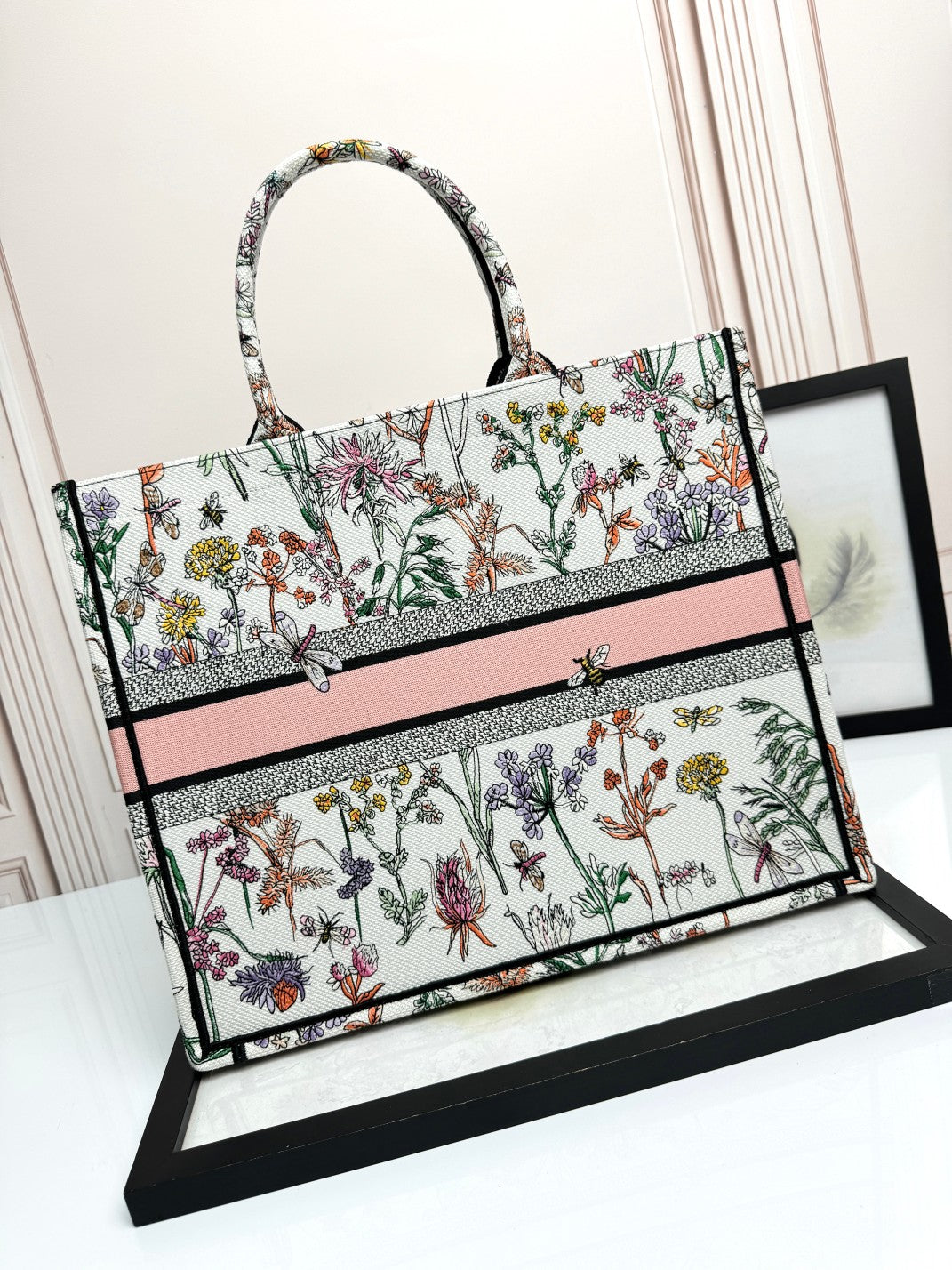 Christian Dior Large Book Tote Multicolor Floral Mille Fleurs Embroidery Bag