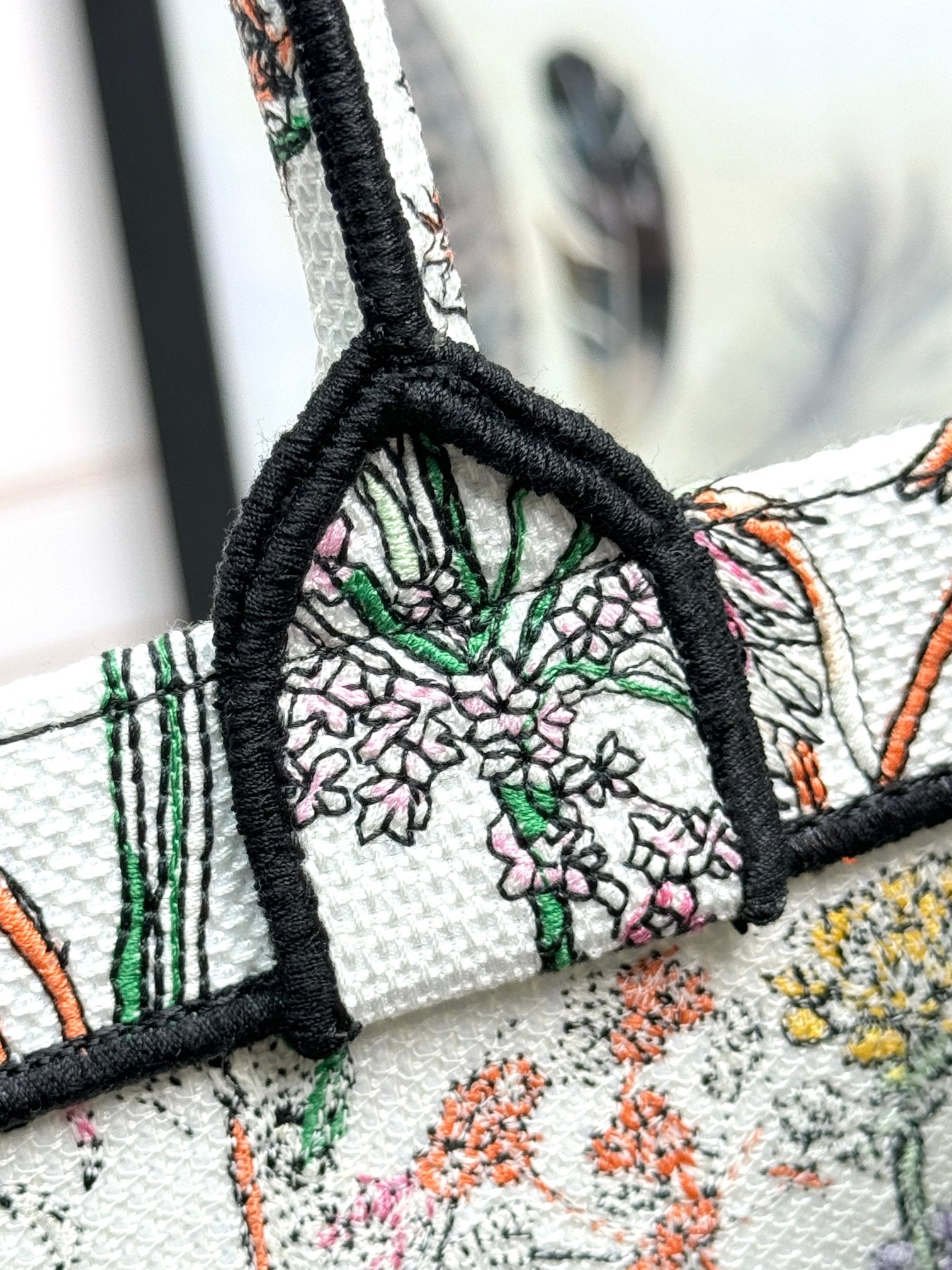 Christian Dior Large Book Tote Bag Floral Embroidered Canvas - White/Pink