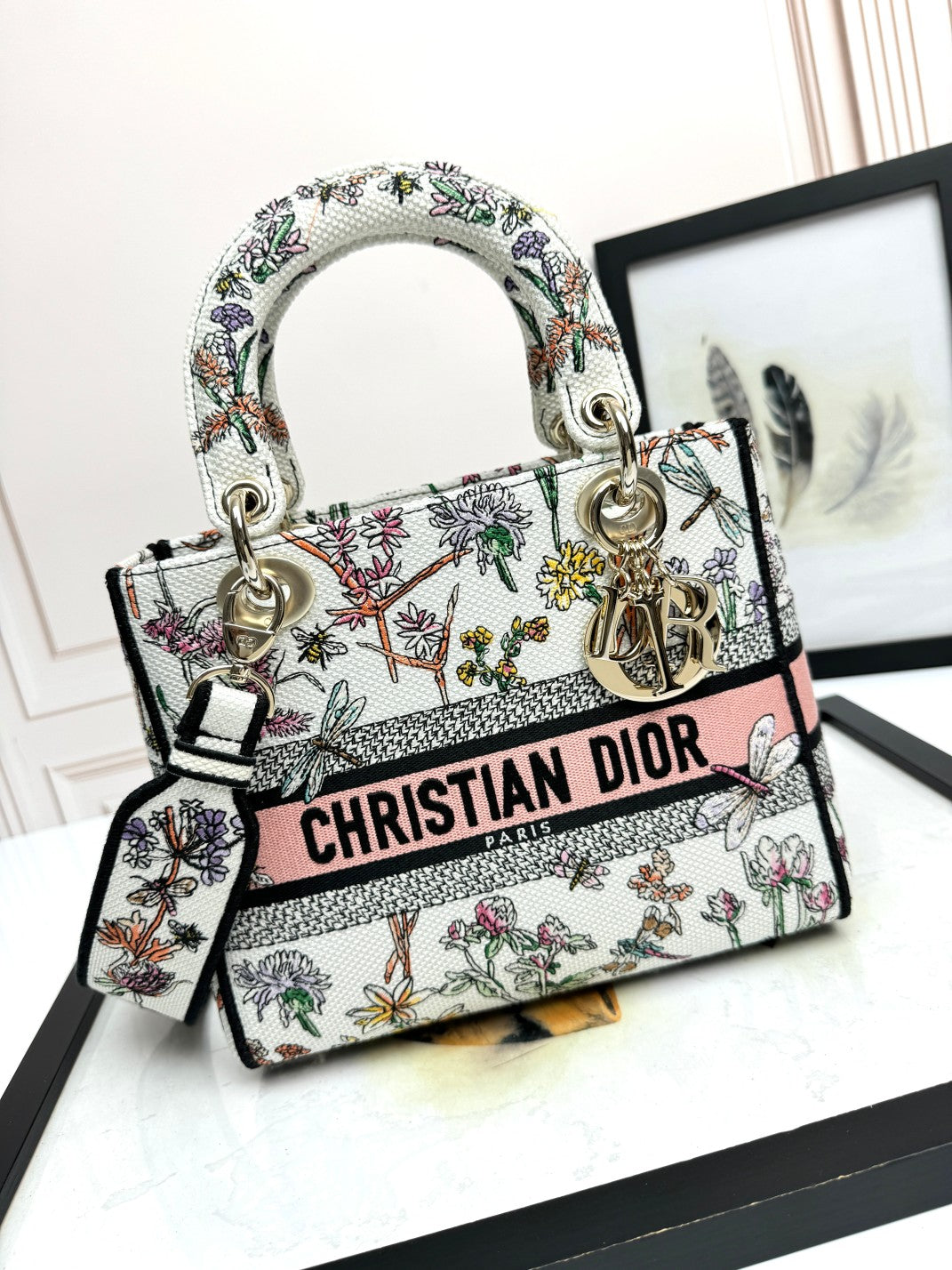Christian Dior Lady D-Lite Bag White Mille Fleurs Embroidery