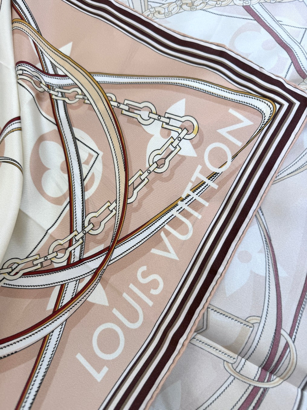 Elegant Large Square Silk Scarf for Women - Equestrian Print Fashion Shawl and Wrap, Beige and Gold Patterned Hair Scarf