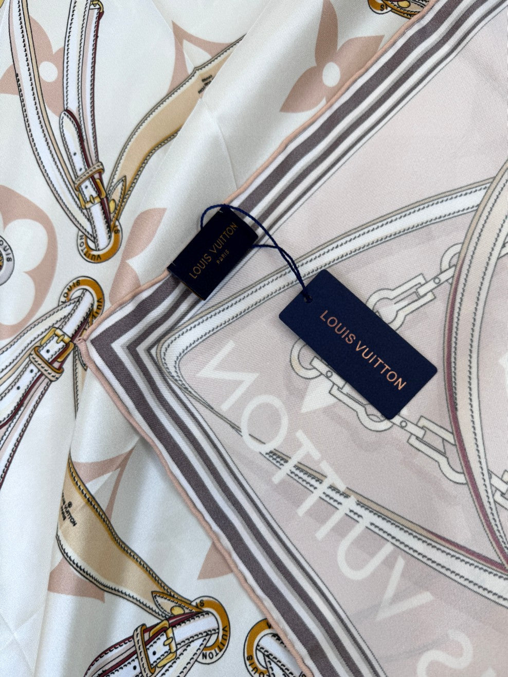 Elegant Large Square Silk Scarf for Women - Equestrian Print Fashion Shawl and Wrap, Beige and Gold Patterned Hair Scarf