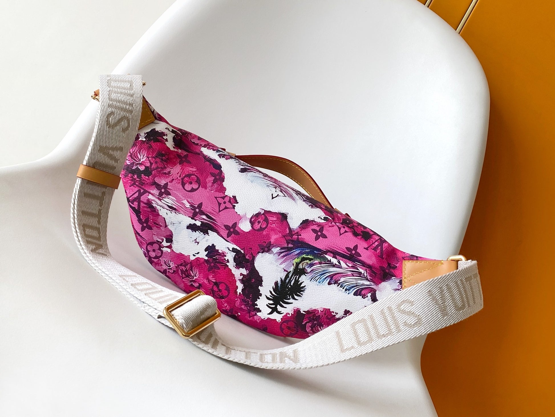 Tropical Surf Graphic Print Belt Bag - Purple and White