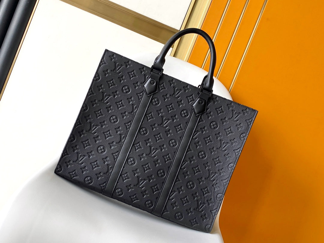 Louis Vuitton Sac Plat Monogram Shadow Leather Tote Bag - Black