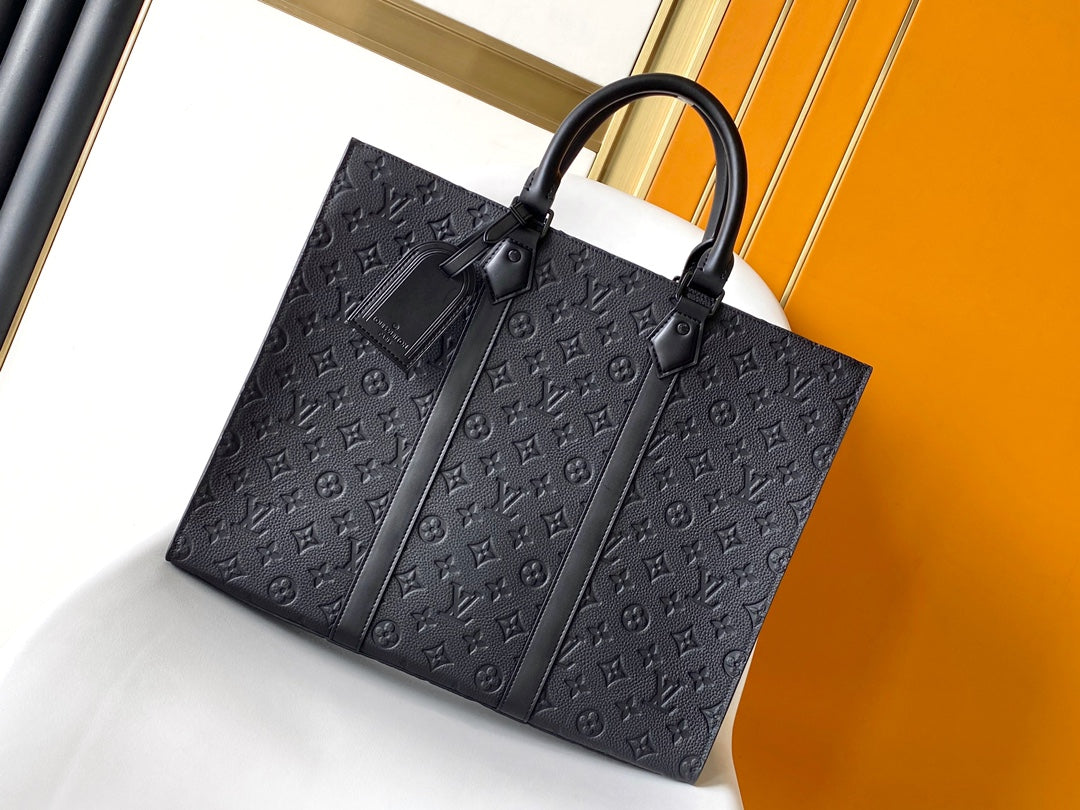 Louis Vuitton Sac Plat Monogram Shadow Leather Tote Bag - Black