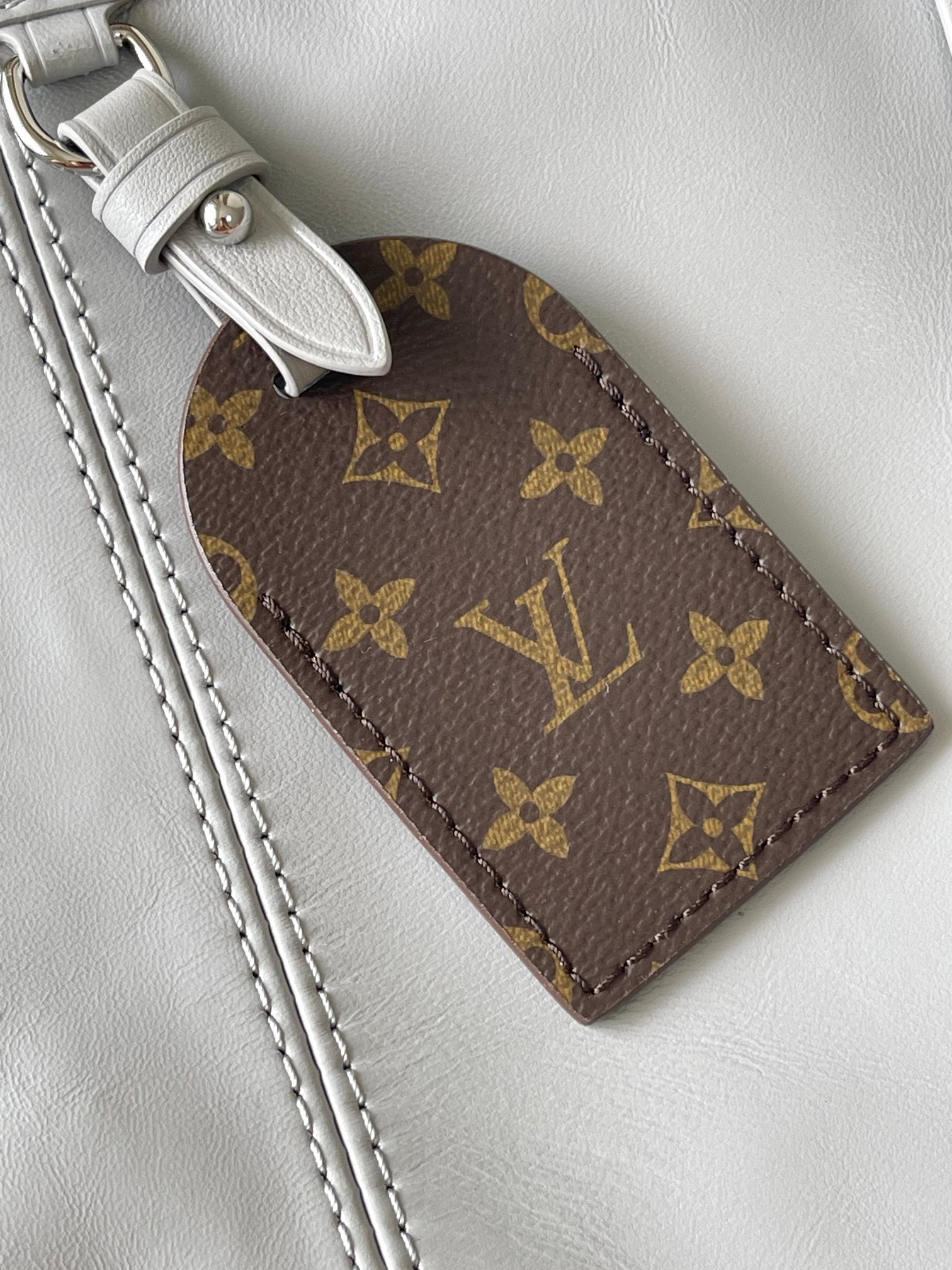 Louis Vuitton Grey Leather Hobo Bag with Monogram Charm