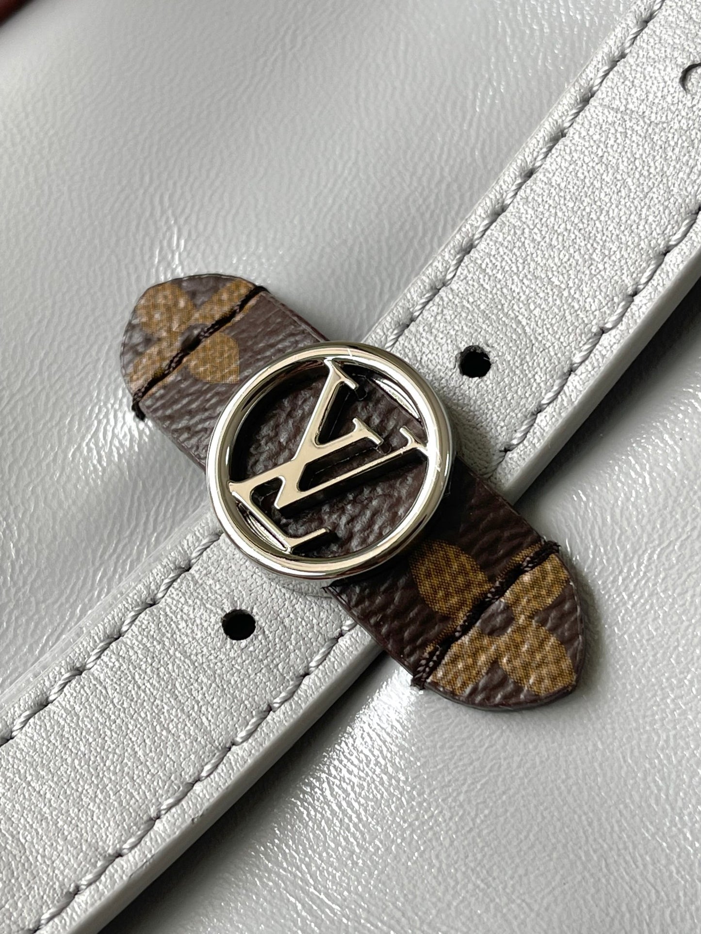 Louis Vuitton Grey Leather Hobo Bag with Monogram Charm