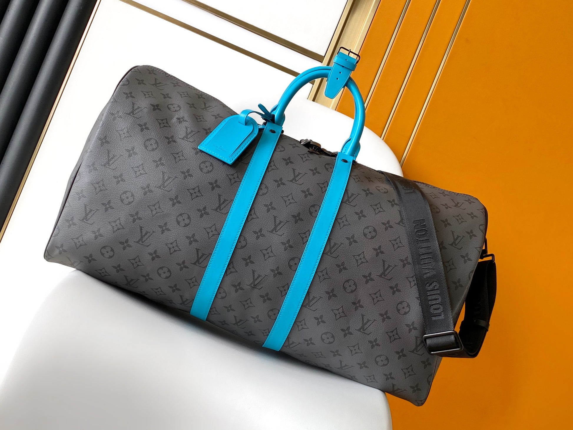 Louis Vuitton Keepall Bandoulière 50 Monogram Eclipse Canvas Turquoise