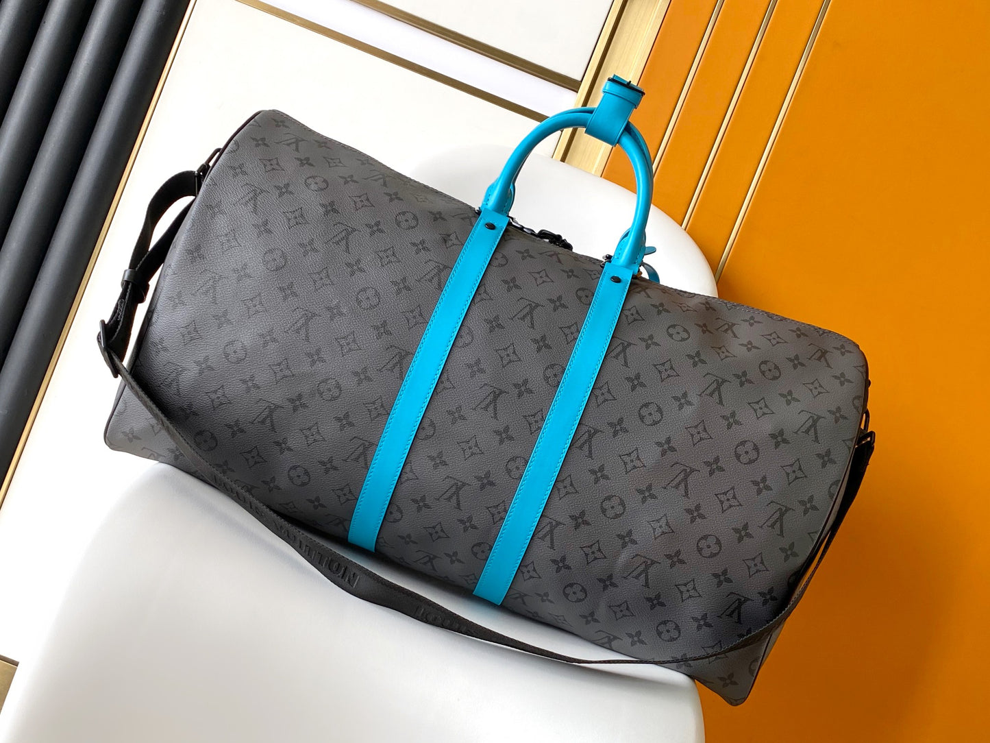 Louis Vuitton Keepall Bandoulière 50 Monogram Eclipse Canvas Turquoise