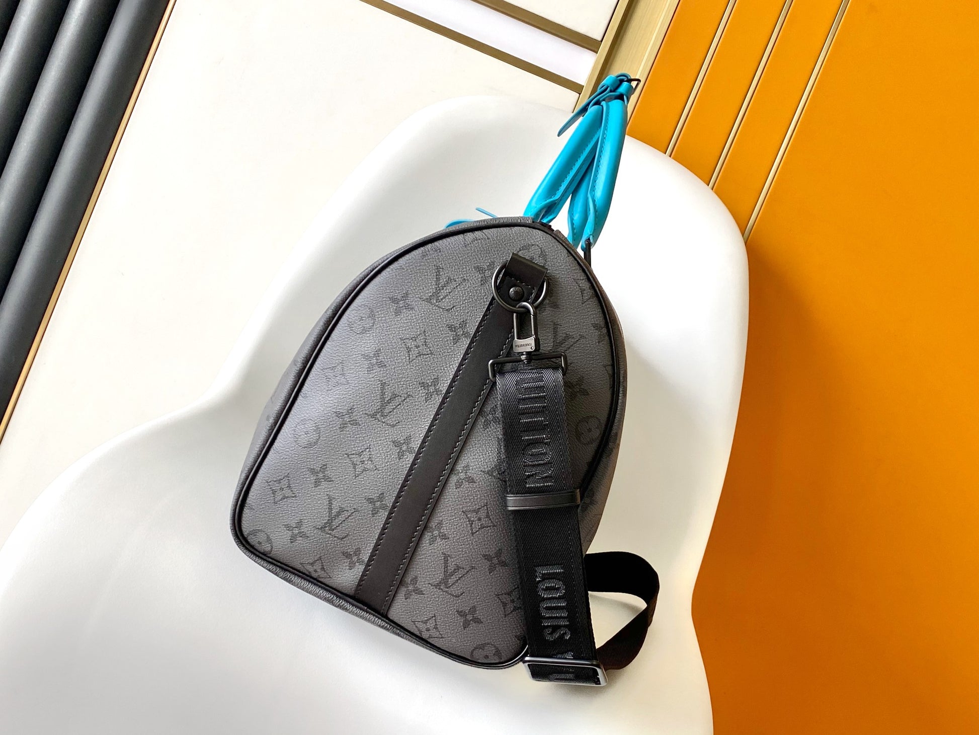Louis Vuitton Monogram Eclipse Keepall Bandoulière 50 with Turquoise Trim