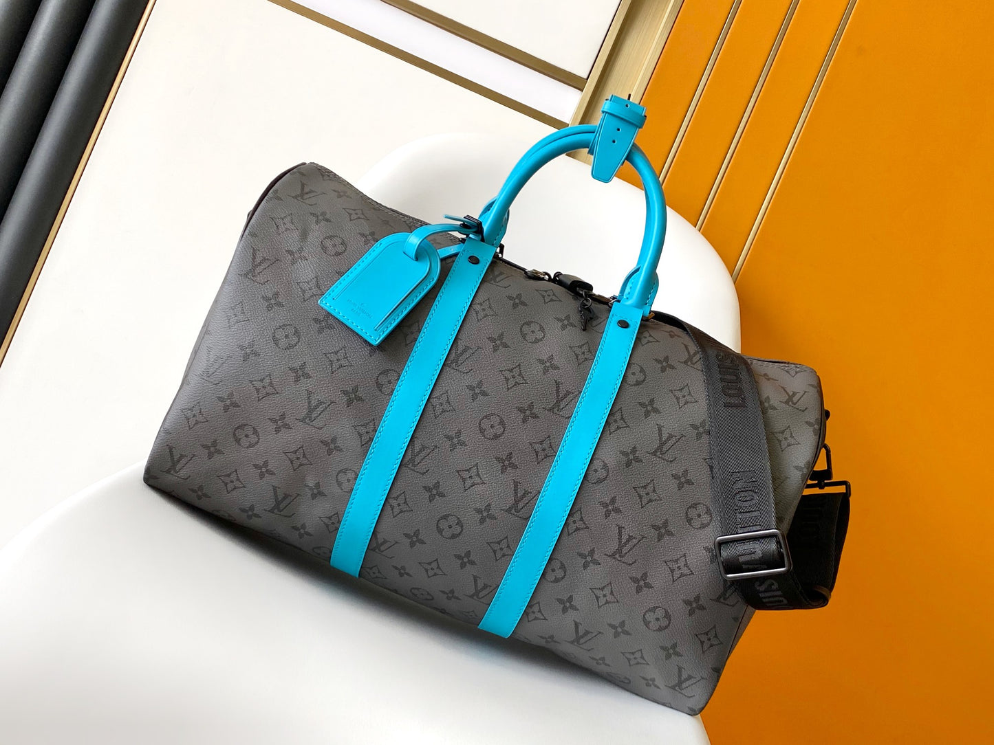 Louis Vuitton Monogram Eclipse Keepall Bandoulière 50 with Turquoise Trim