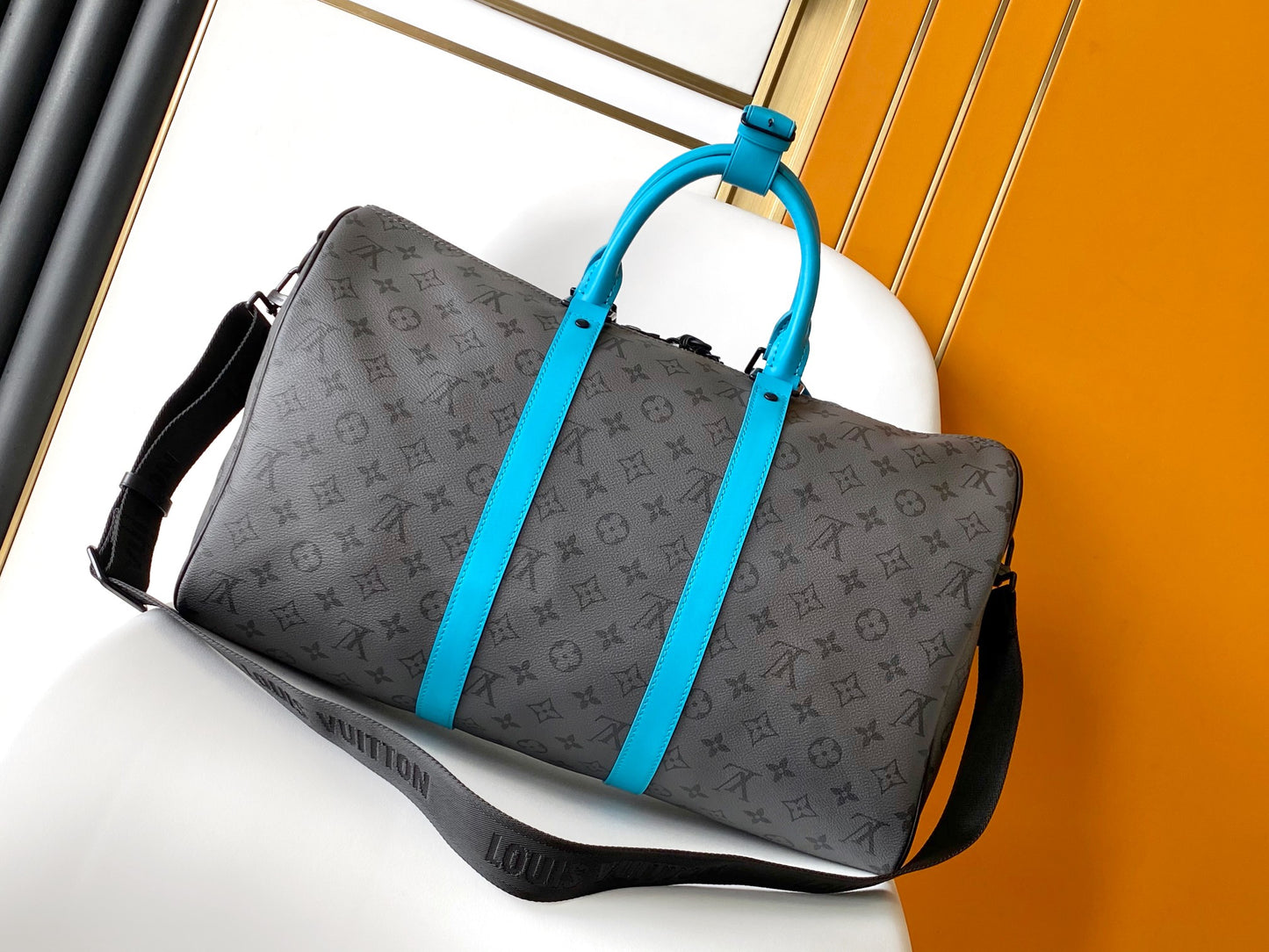 Louis Vuitton Monogram Eclipse Keepall Bandoulière 50 with Turquoise Trim