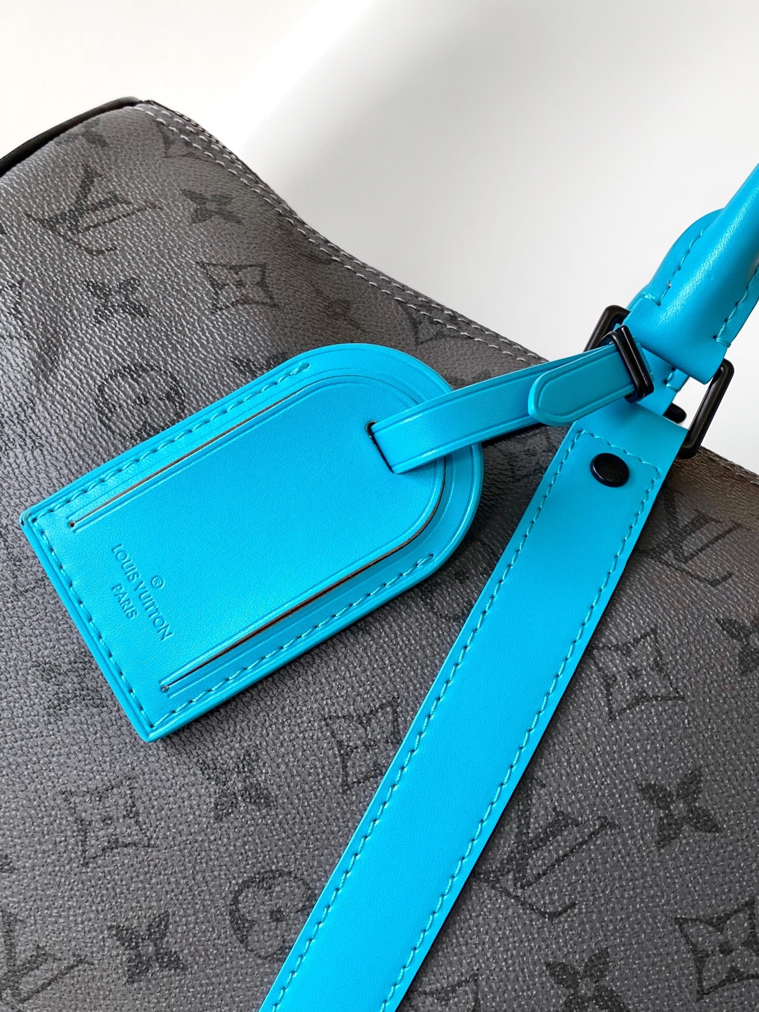 Louis Vuitton Monogram Eclipse Keepall Bandoulière 50 with Turquoise Trim