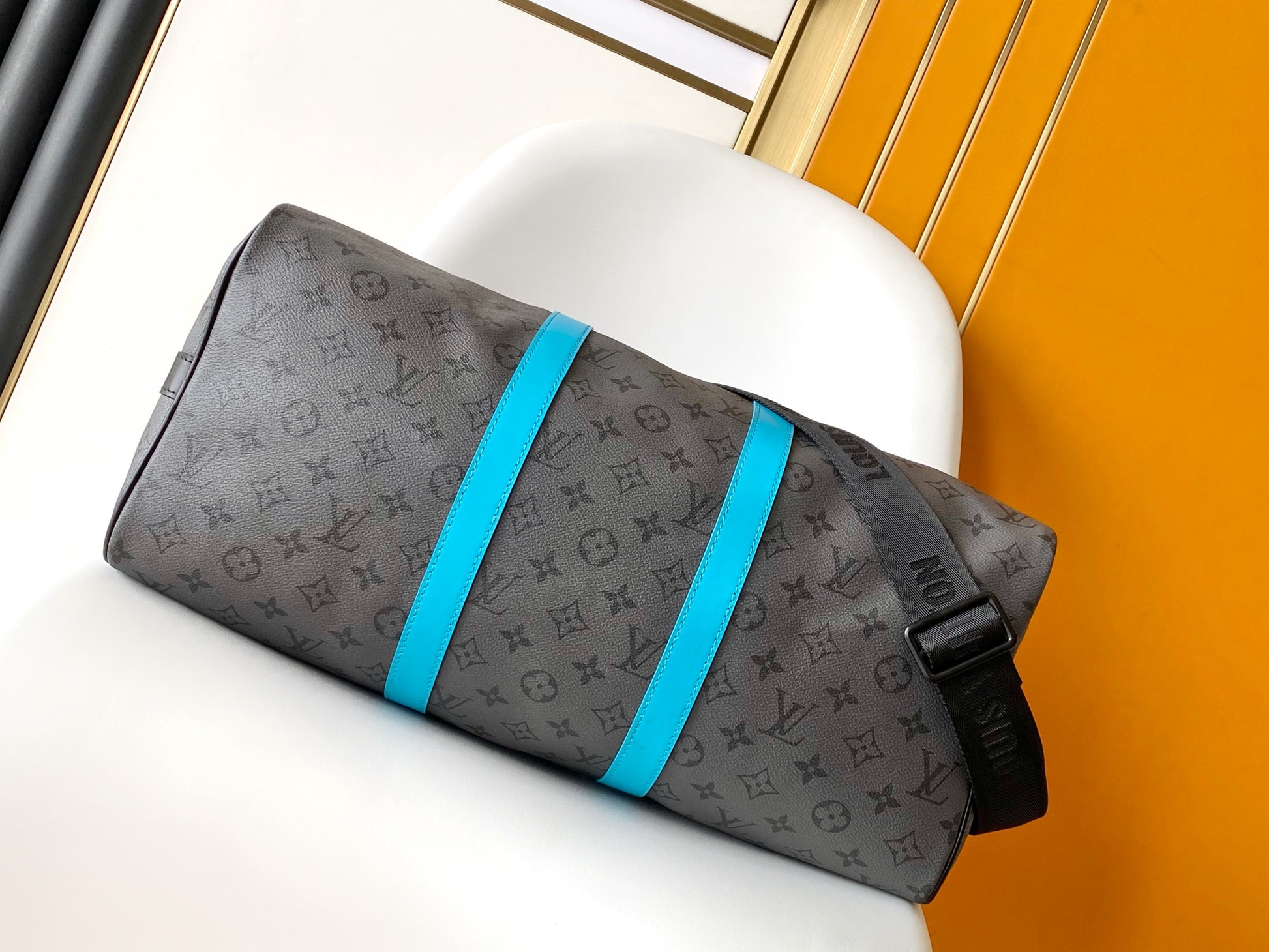 Louis Vuitton Monogram Eclipse Keepall Bandoulière 50 with Turquoise Trim