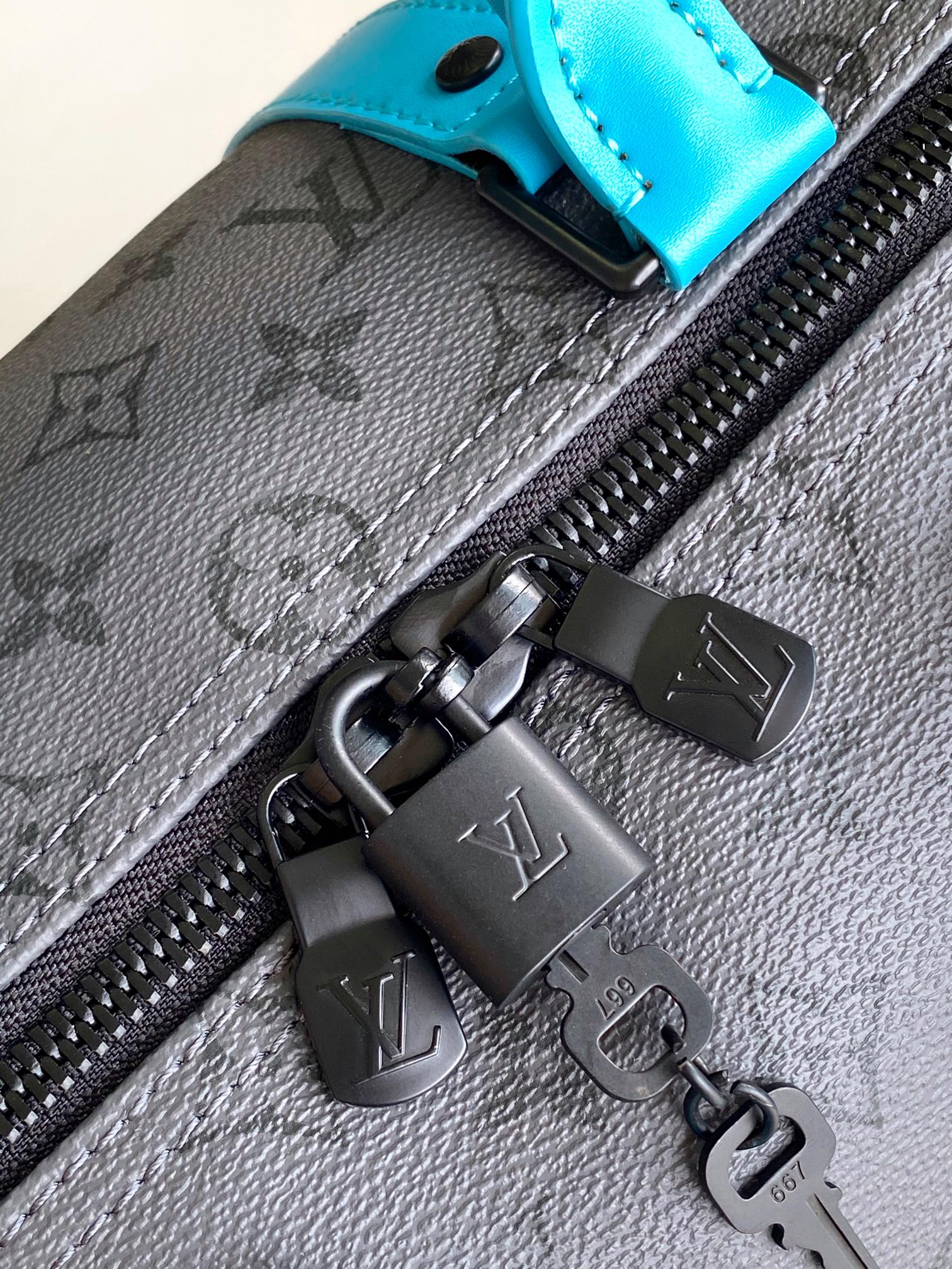Louis Vuitton Monogram Eclipse Keepall Bandoulière 50 with Turquoise Trim