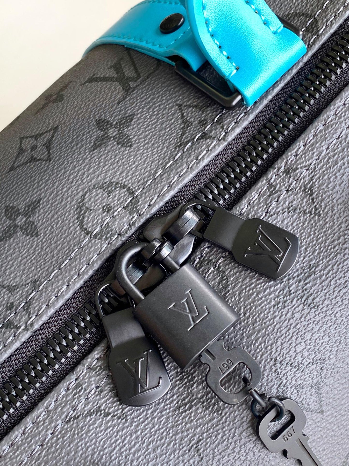 Louis Vuitton Monogram Eclipse Keepall Bandoulière 50 with Turquoise Trim