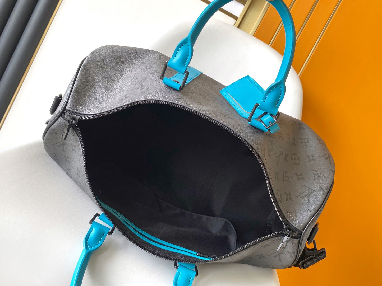 Louis Vuitton Monogram Eclipse Keepall Bandoulière 50 with Turquoise Trim