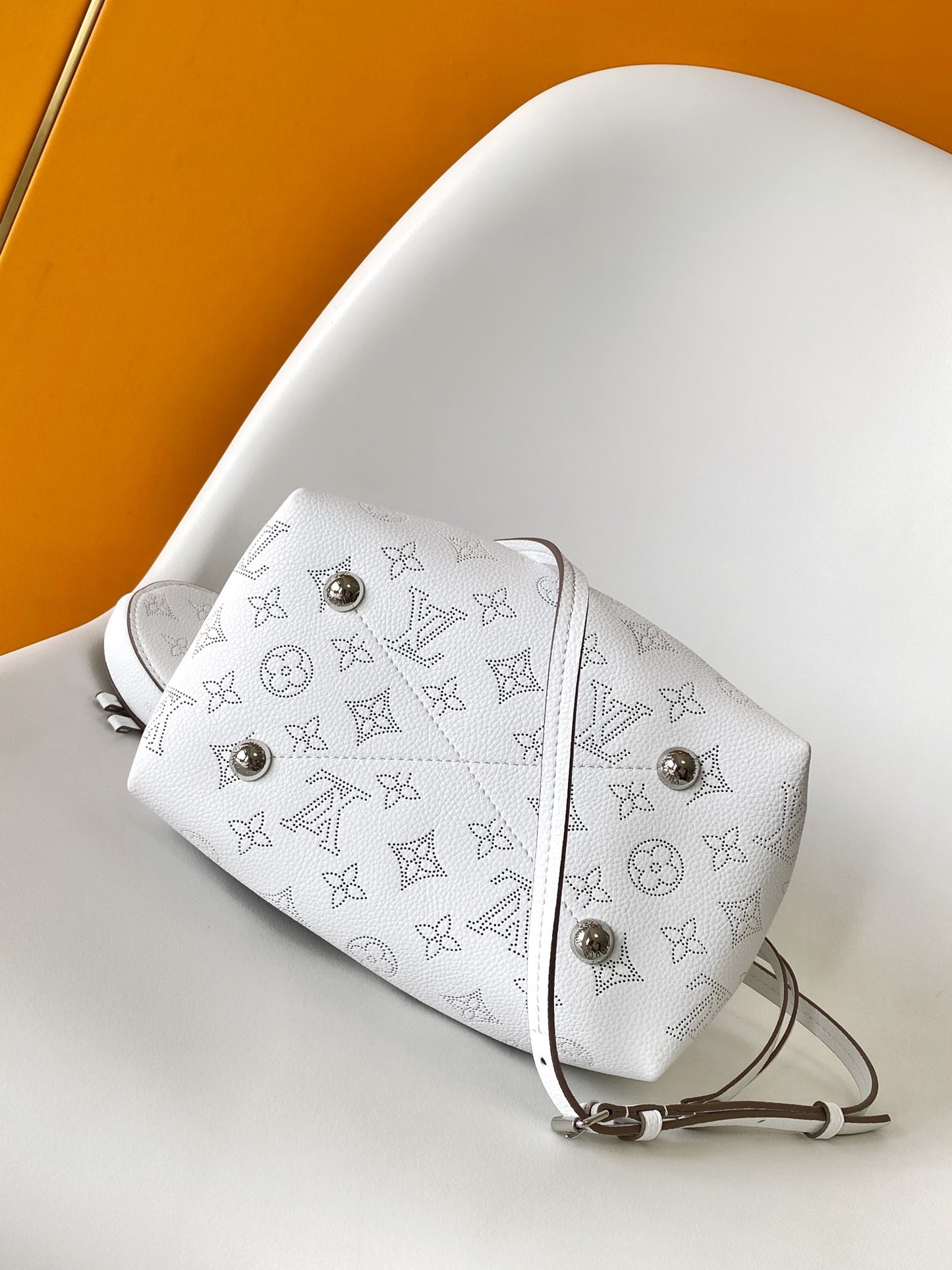 Louis Vuitton Bella Bucket Bag Mahina Perforated Leather White and Blue