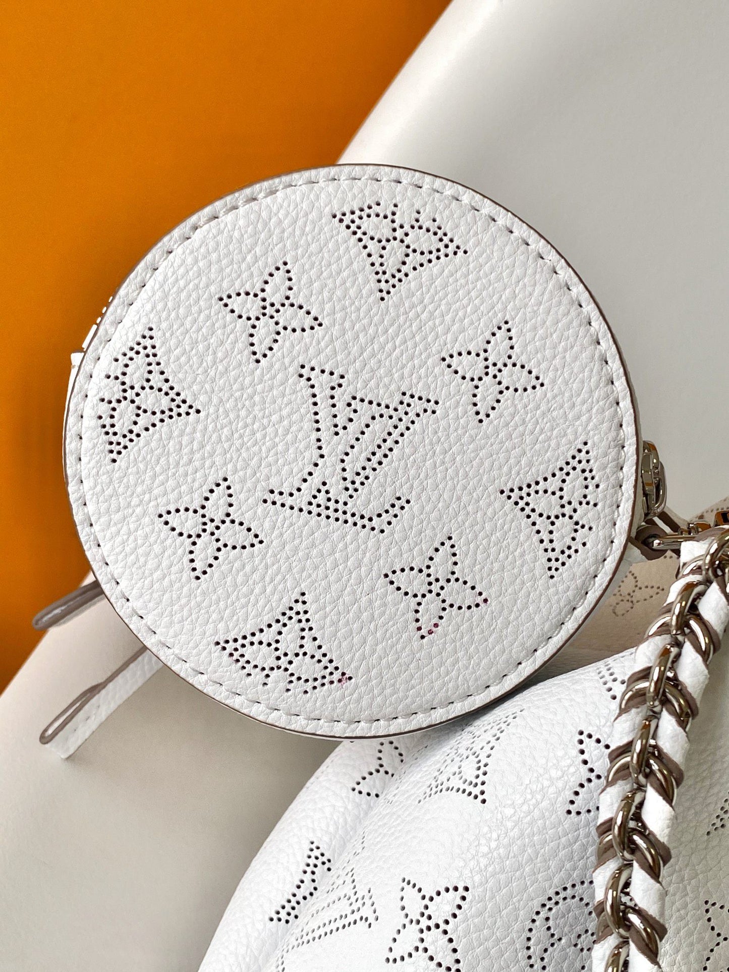 Louis Vuitton Bella Bucket Bag Mahina Perforated Leather White and Blue