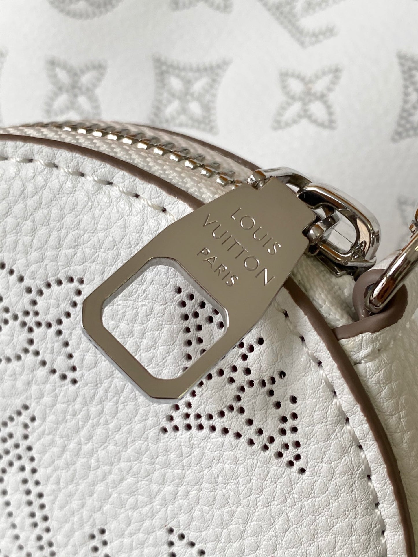 Louis Vuitton Bella Bucket Bag Mahina Perforated Leather White and Blue