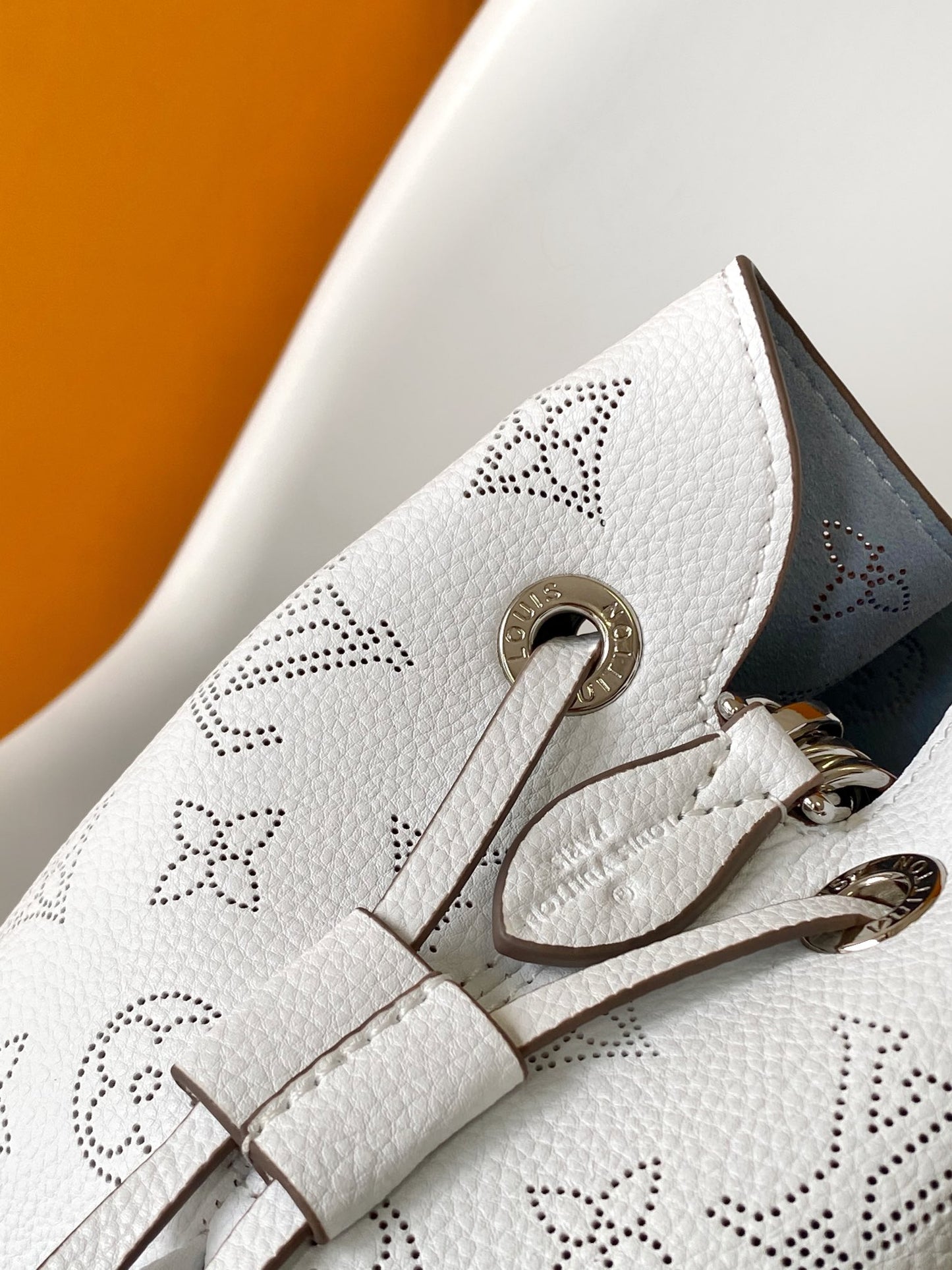 Louis Vuitton Bella Bucket Bag Mahina Perforated Leather White and Blue