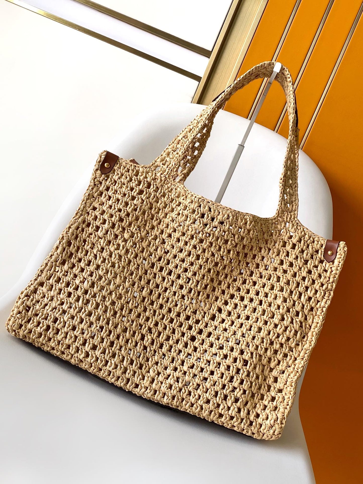 Louis Vuitton OnTheGo MM Raffia Monogram Tote Bag - Natural/Tan