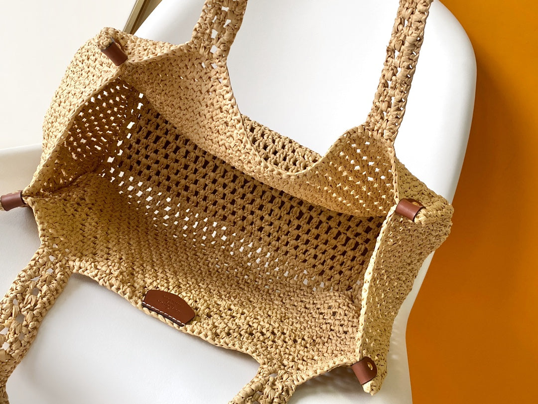 Louis Vuitton OnTheGo MM Raffia Monogram Tote Bag - Natural/Tan