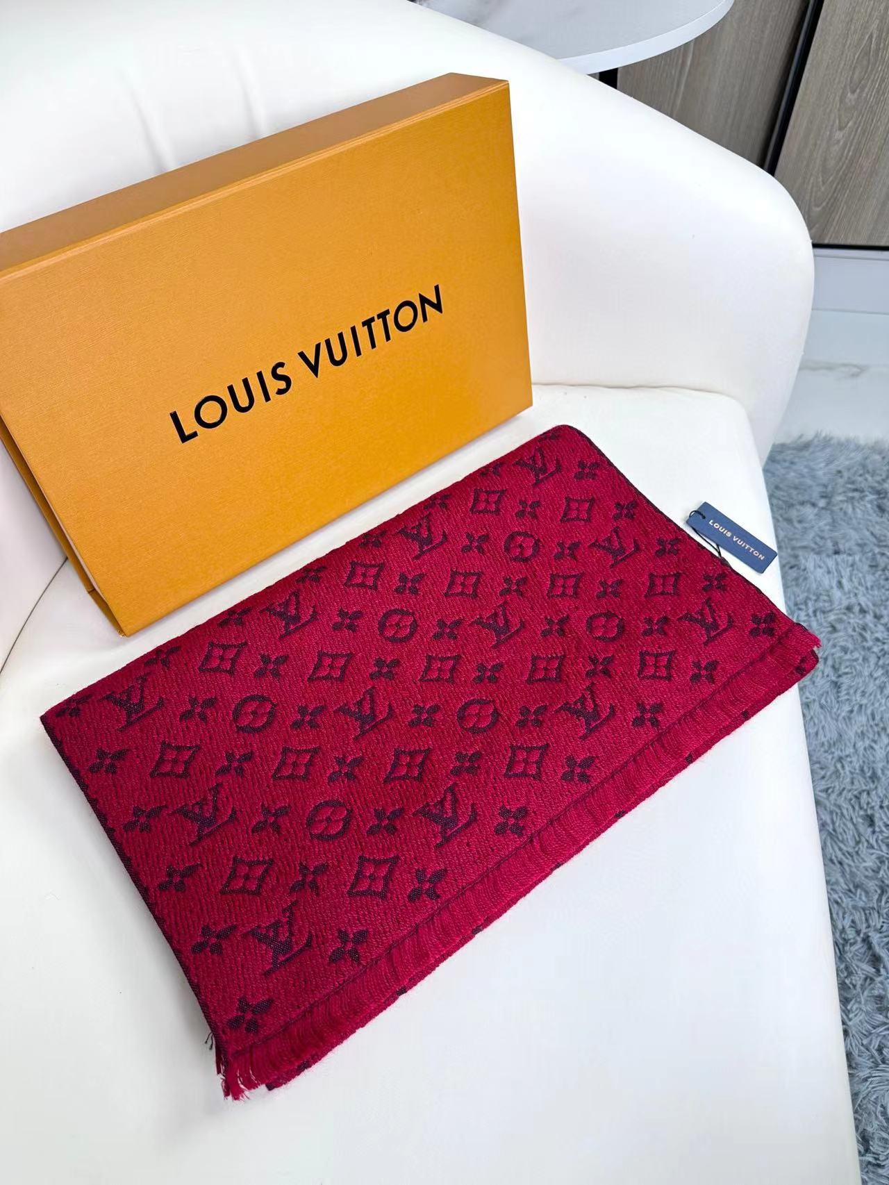 Women's Elegant Red Monogram Patterned Scarf - Large Oversized Winter Shawl Pashmina Wrap