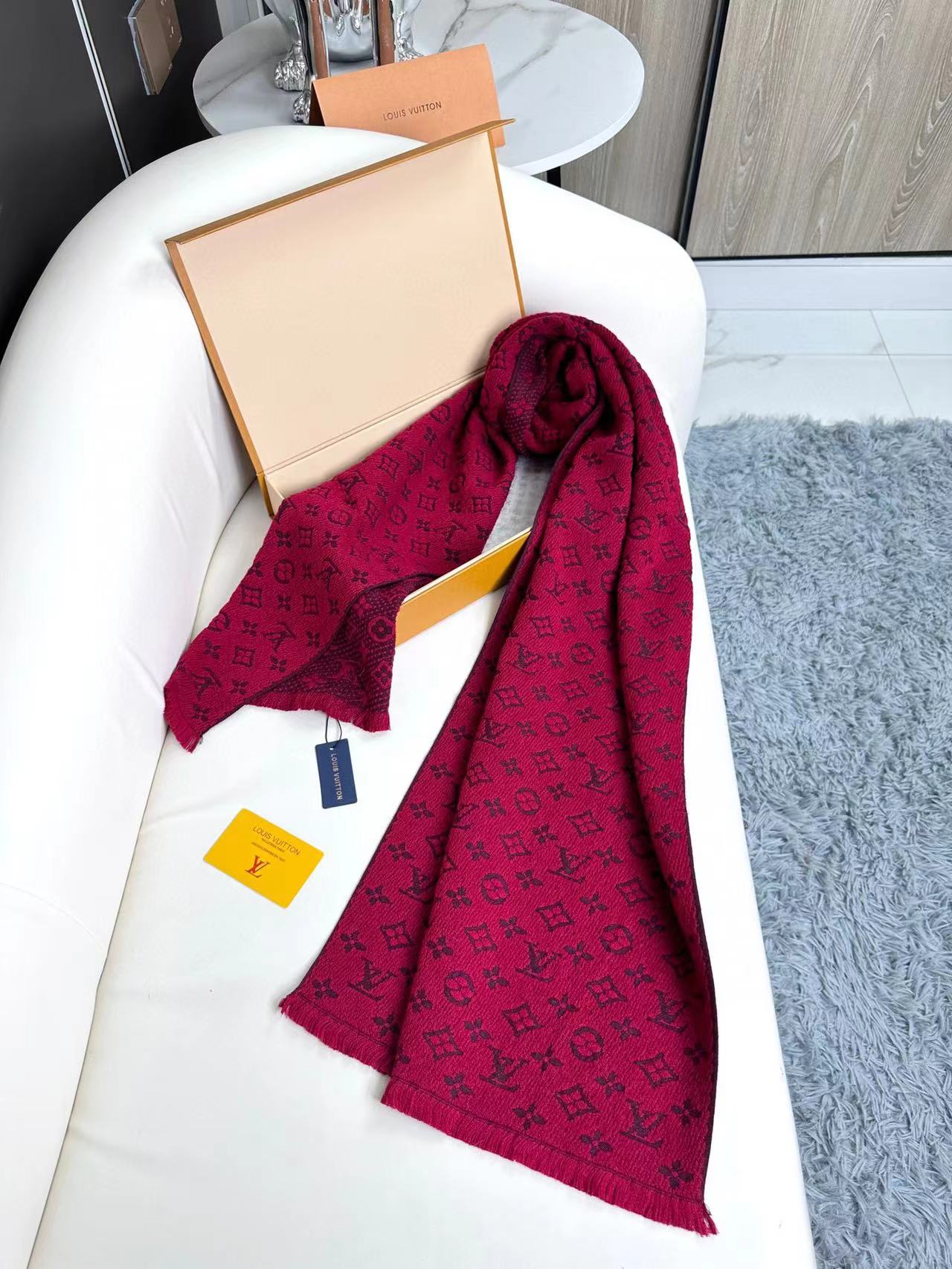 Women's Elegant Red Monogram Patterned Scarf - Large Oversized Winter Shawl Pashmina Wrap