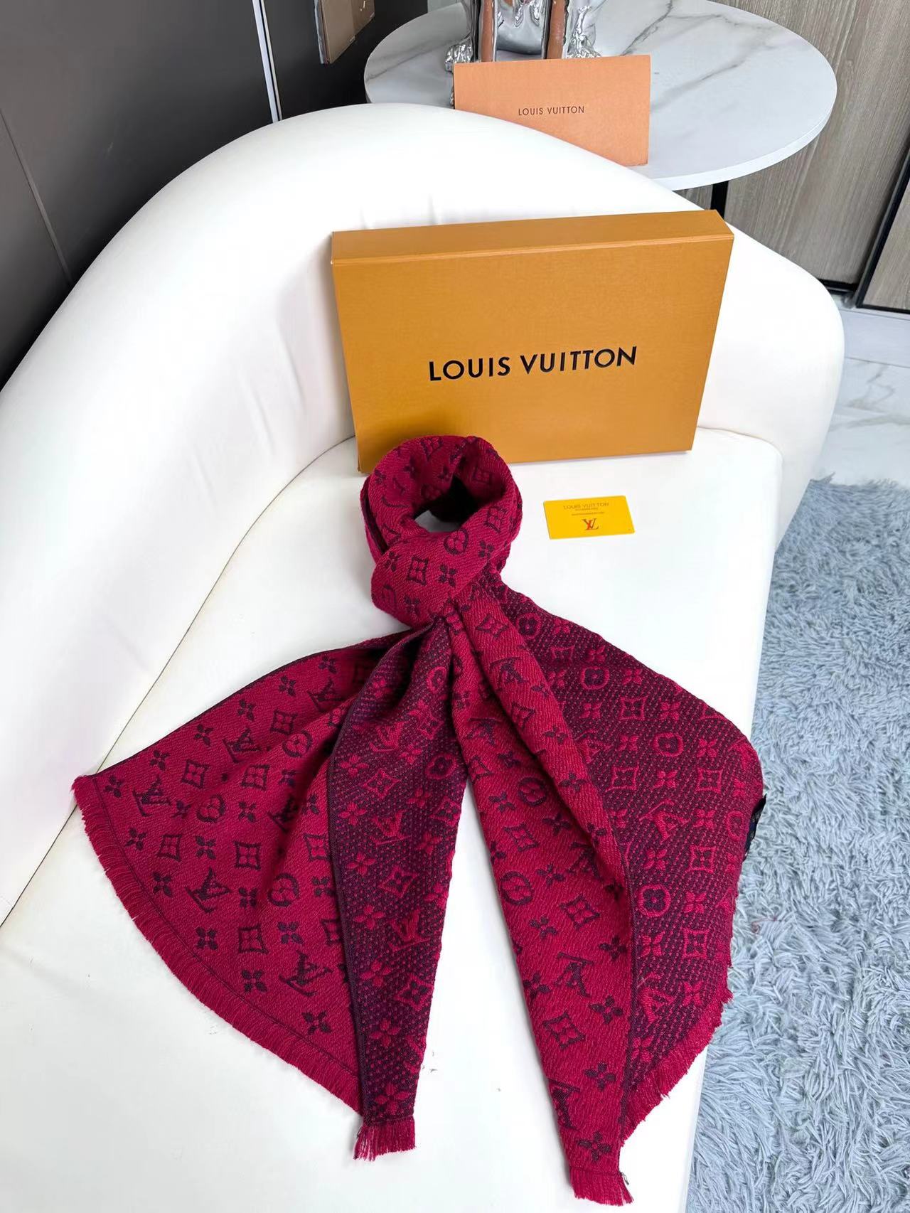 Women's Elegant Red Monogram Patterned Scarf - Large Oversized Winter Shawl Pashmina Wrap