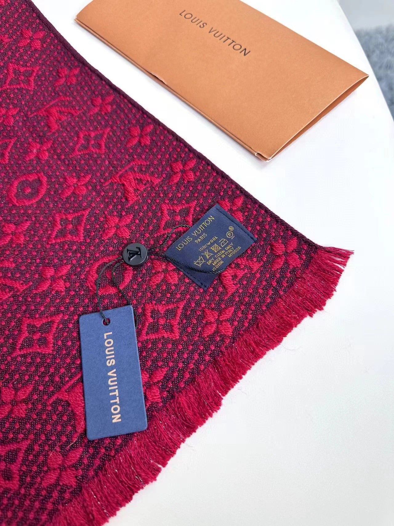 Women's Elegant Red Monogram Patterned Scarf - Large Oversized Winter Shawl Pashmina Wrap