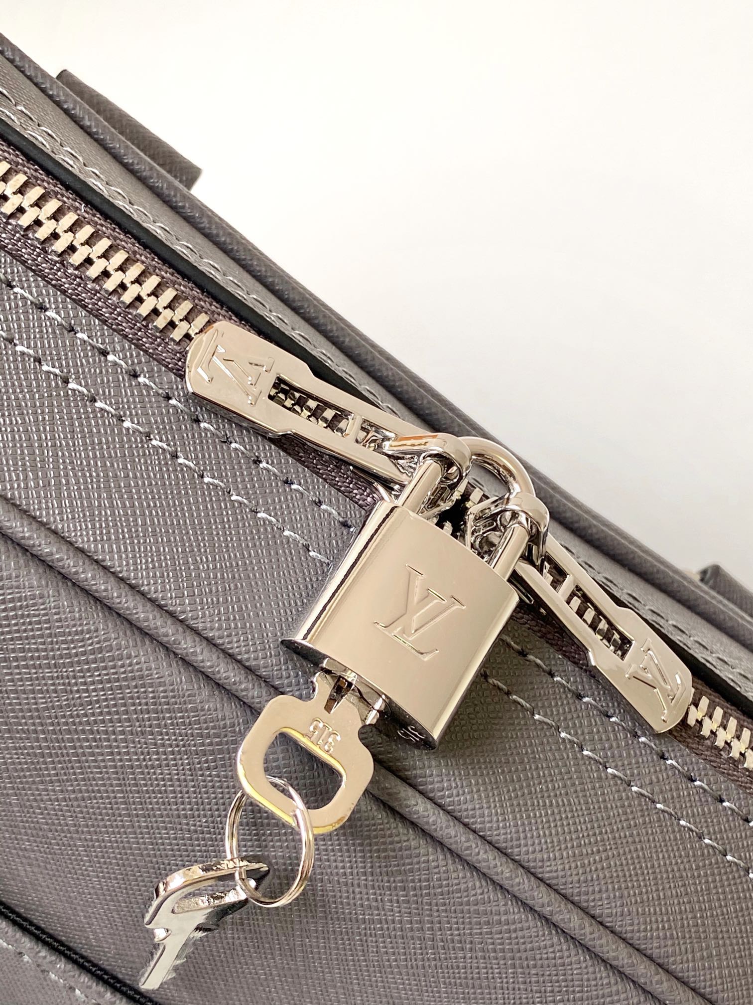 Premium Grey Leather Briefcase Slim Laptop Bag with Shoulder Strap