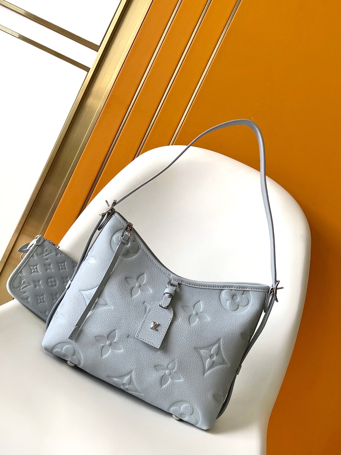 Women's Pale Blue Quilted Logo Shoulder Bag