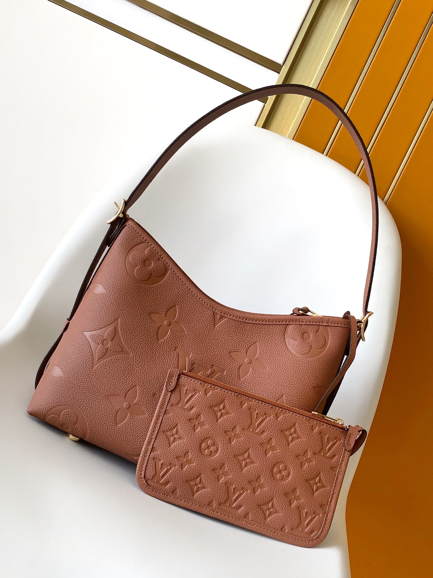Louis Vuitton Monogram Empreinte Leather Hobo Shoulder Bag - Brown