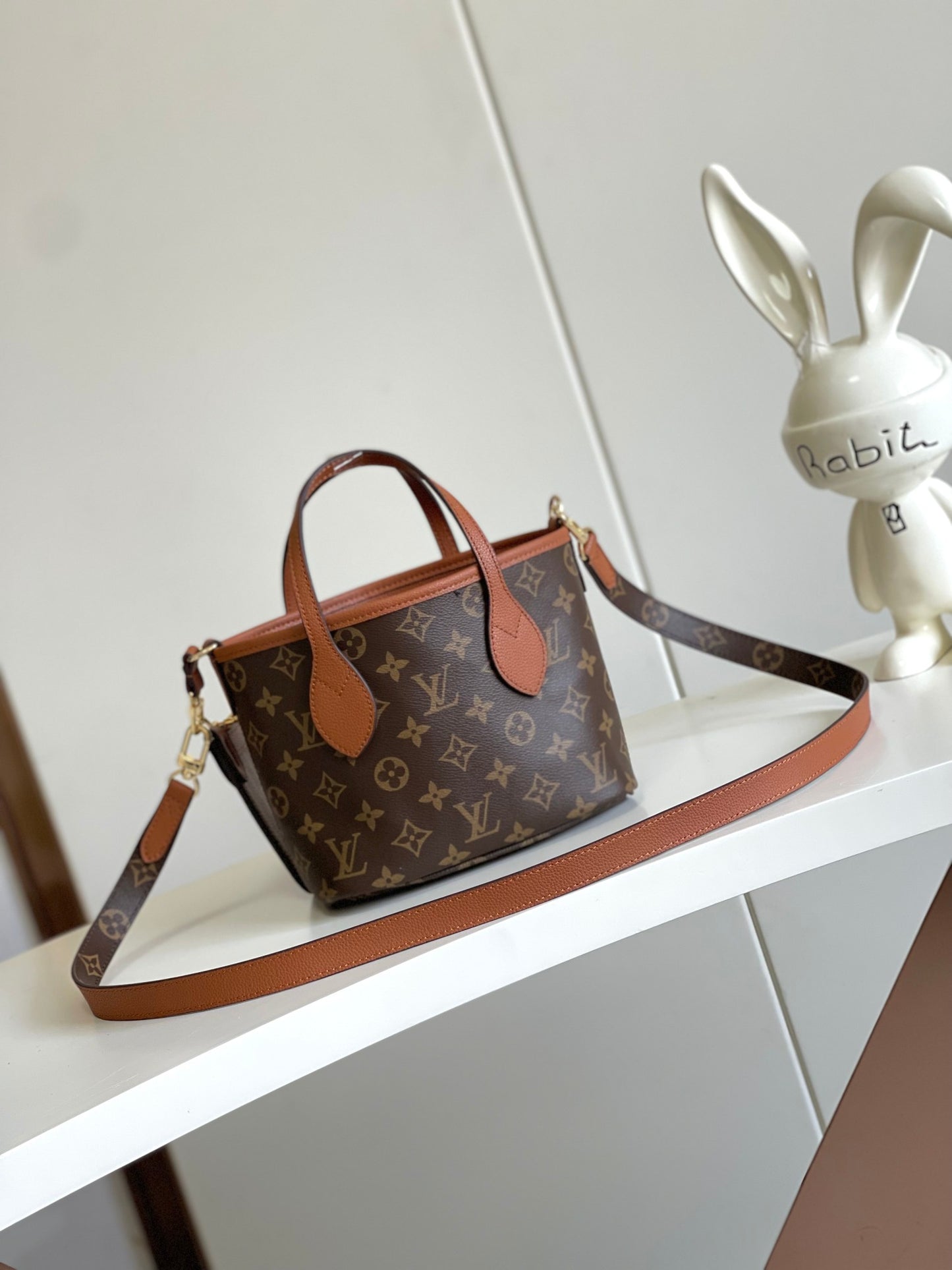 Brown Heart Embossed Bucket Handbag with Crossbody Strap and Cardholder