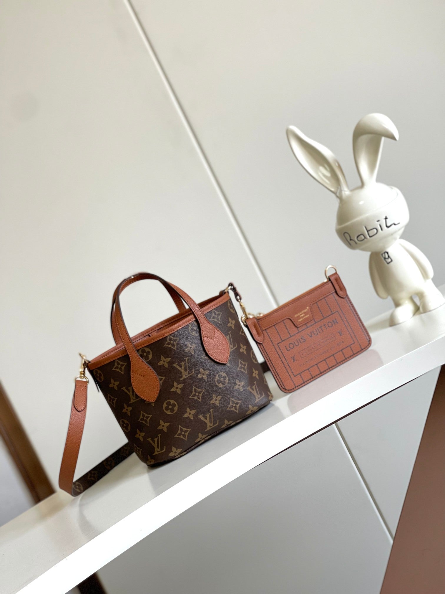 Brown Heart Embossed Bucket Handbag with Crossbody Strap and Cardholder