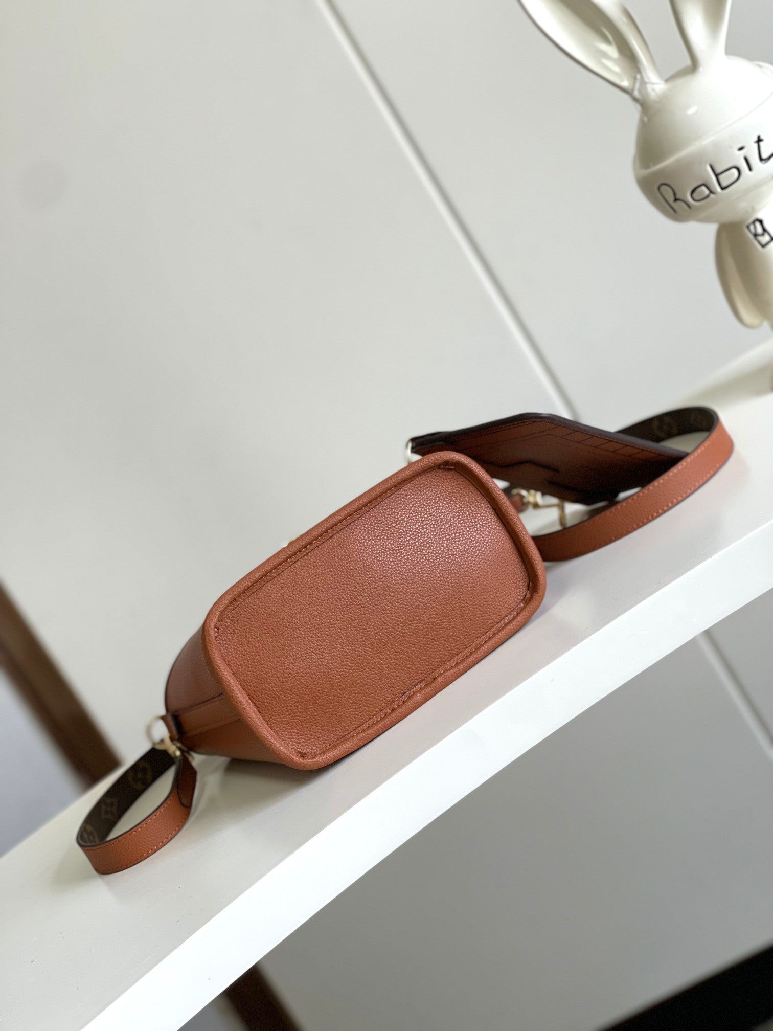 Brown Heart Embossed Bucket Handbag with Crossbody Strap and Cardholder