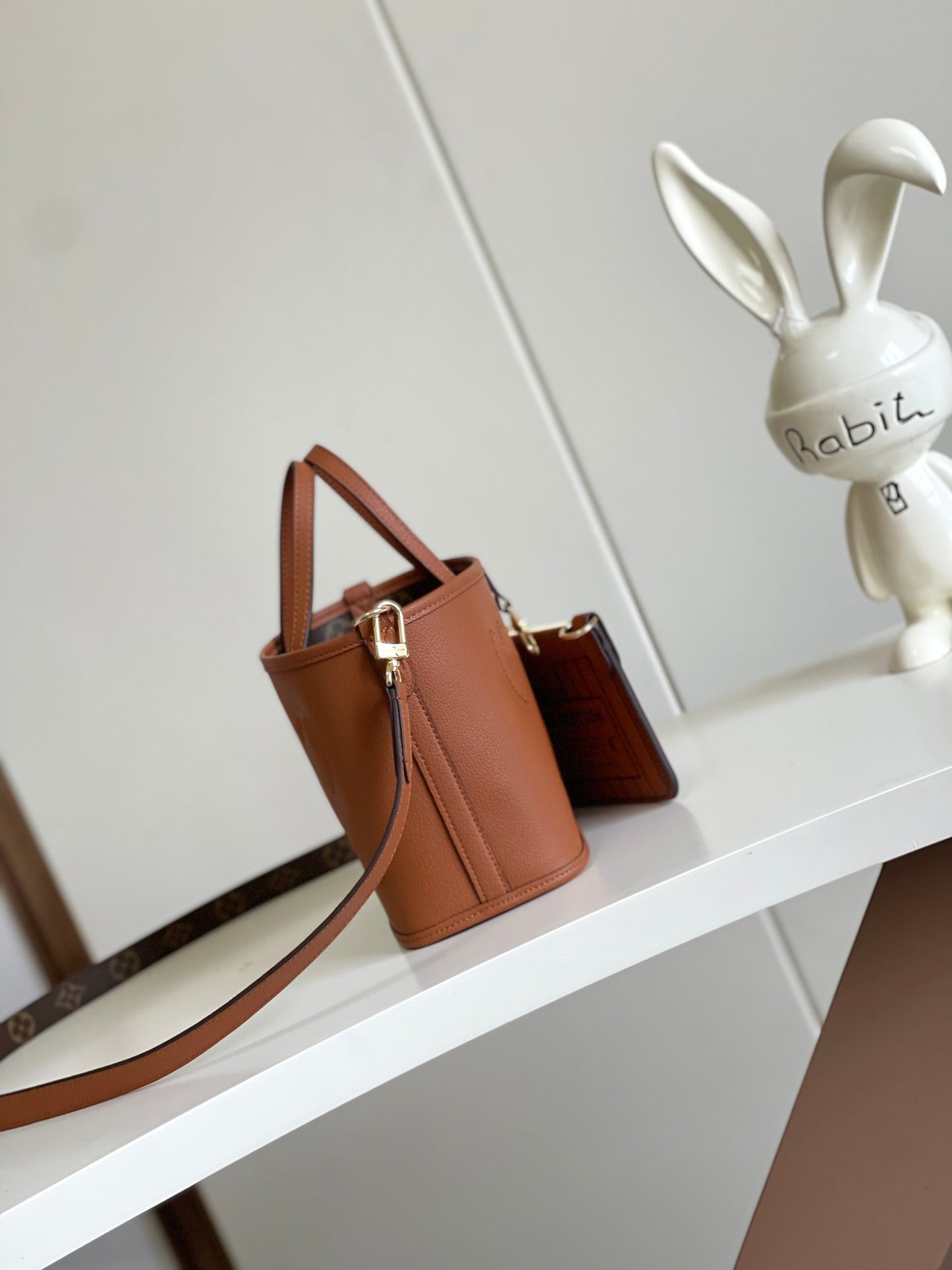 Brown Heart Embossed Bucket Handbag with Crossbody Strap and Cardholder